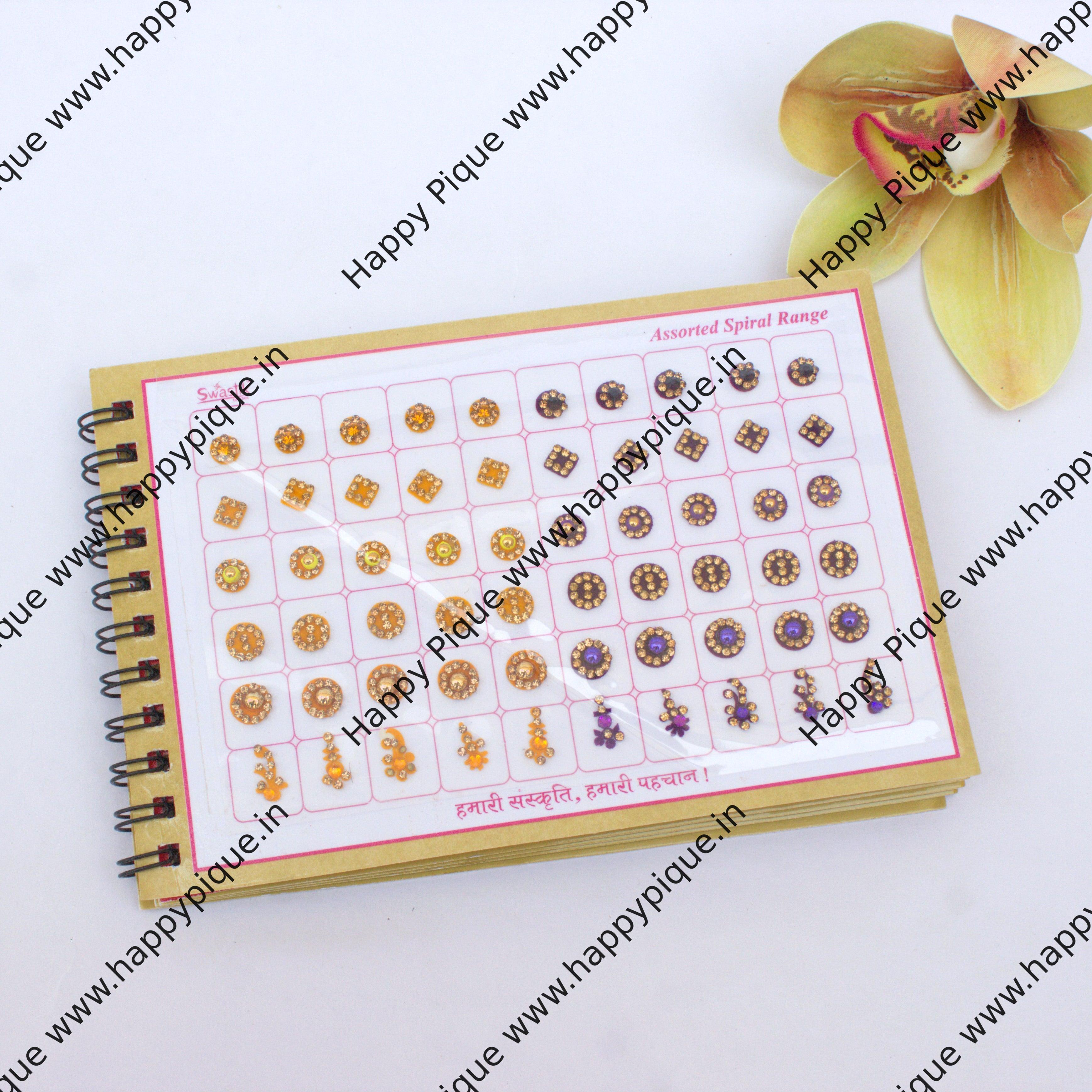 Round Multicolour Stone Border Mix Fancy Velvet Bridal Bindis Sticker Kumkum Spiral Book - A-5 2 in 1 - Swastik