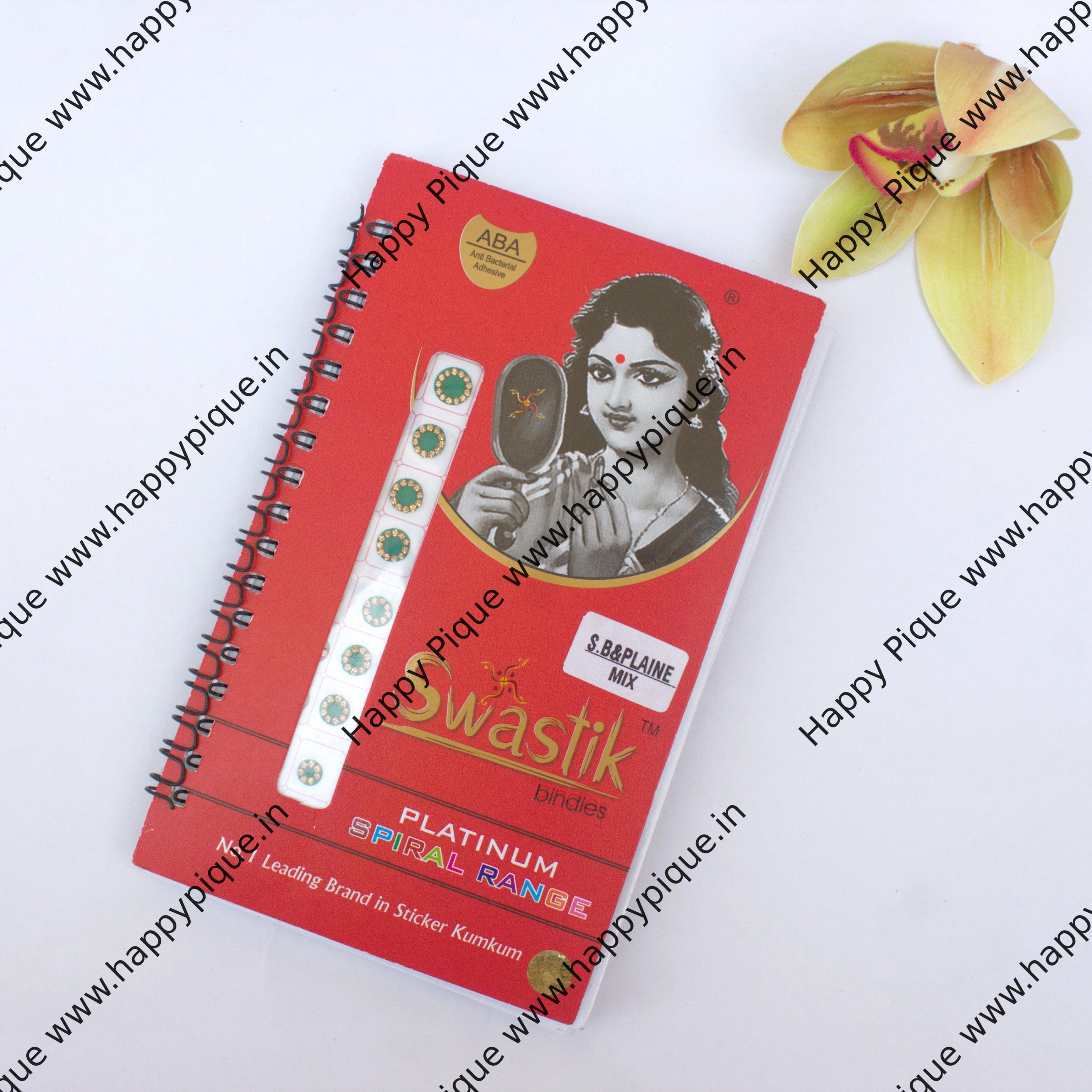 Round Multicolour Stone Border & Plain Fancy Velvet Bridal Bindis Sticker Kumkum Spiral Book - Swastik