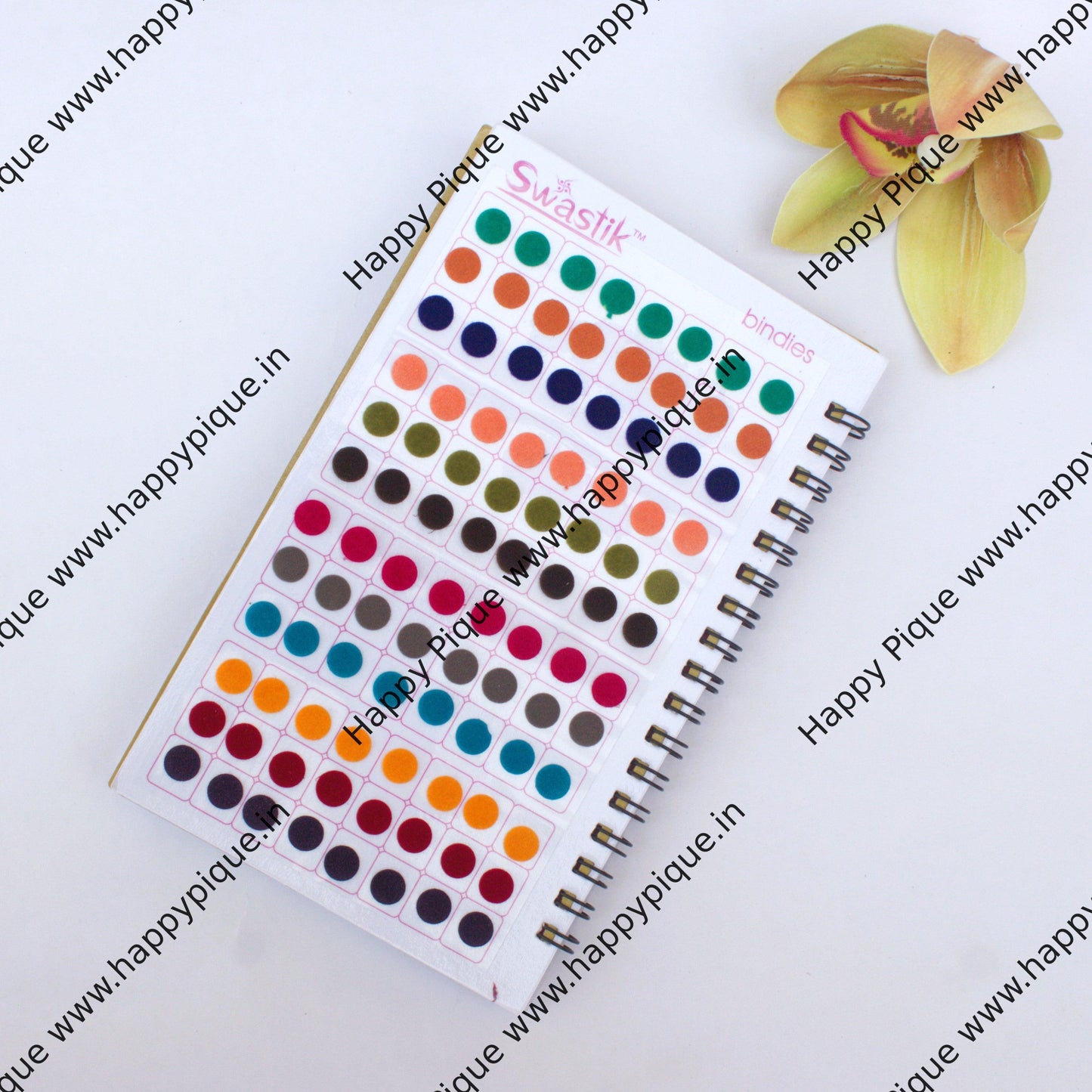 Round Multicolour Stone Border & Plain Fancy Velvet Bridal Bindis Sticker Kumkum Spiral Book - Swastik