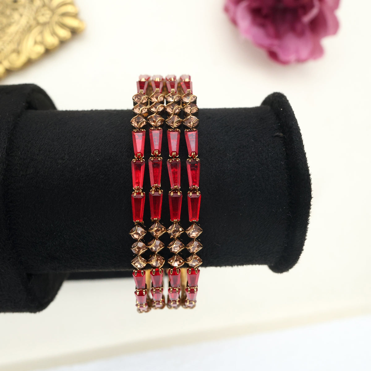 TUBE LIGHT CUT AD SET OF 4 BANGLES - RED