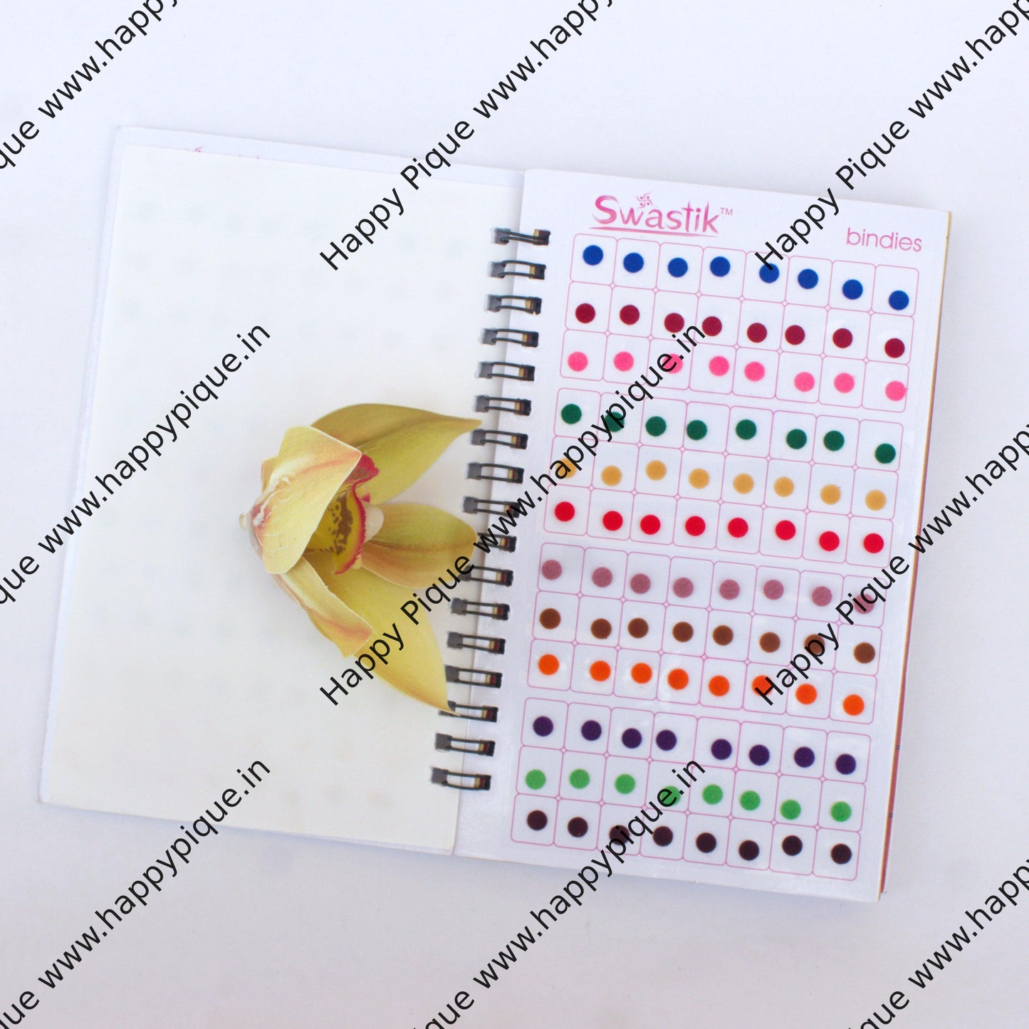 Round Multicolour Stone Border & Plain Fancy Velvet Bridal Bindis Sticker Kumkum Spiral Book - Swastik