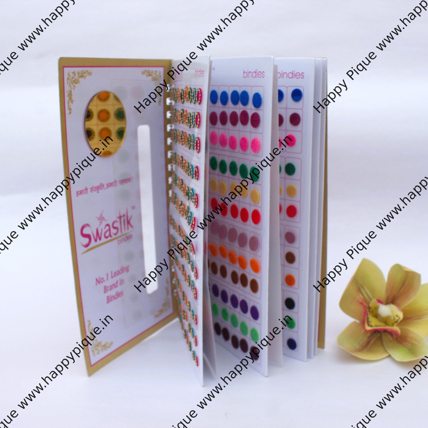 Round Multicolour Stone Border & Plain Fancy Velvet Bridal Bindis Sticker Kumkum Spiral Book - Swastik