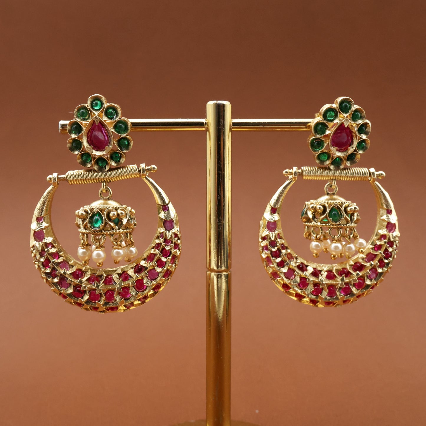 Antique Nagas Kemp Jhumki Chaandbali Earrings