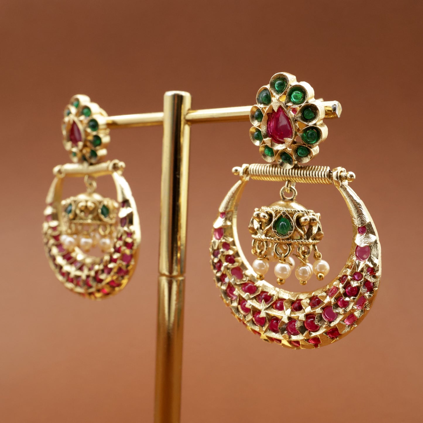 Antique Nagas Kemp Jhumki Chaandbali Earrings