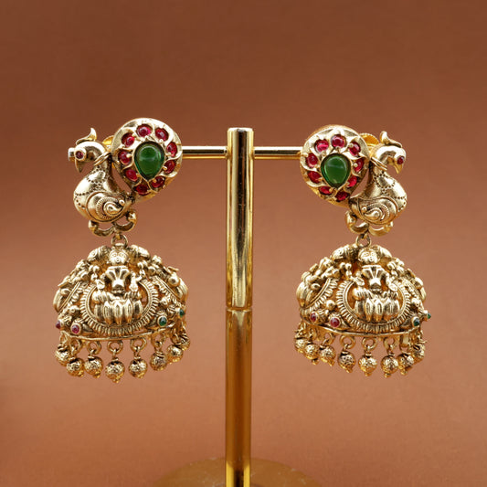 Antique Gold Nagas Peacock Kemp Bridal Jhumkas