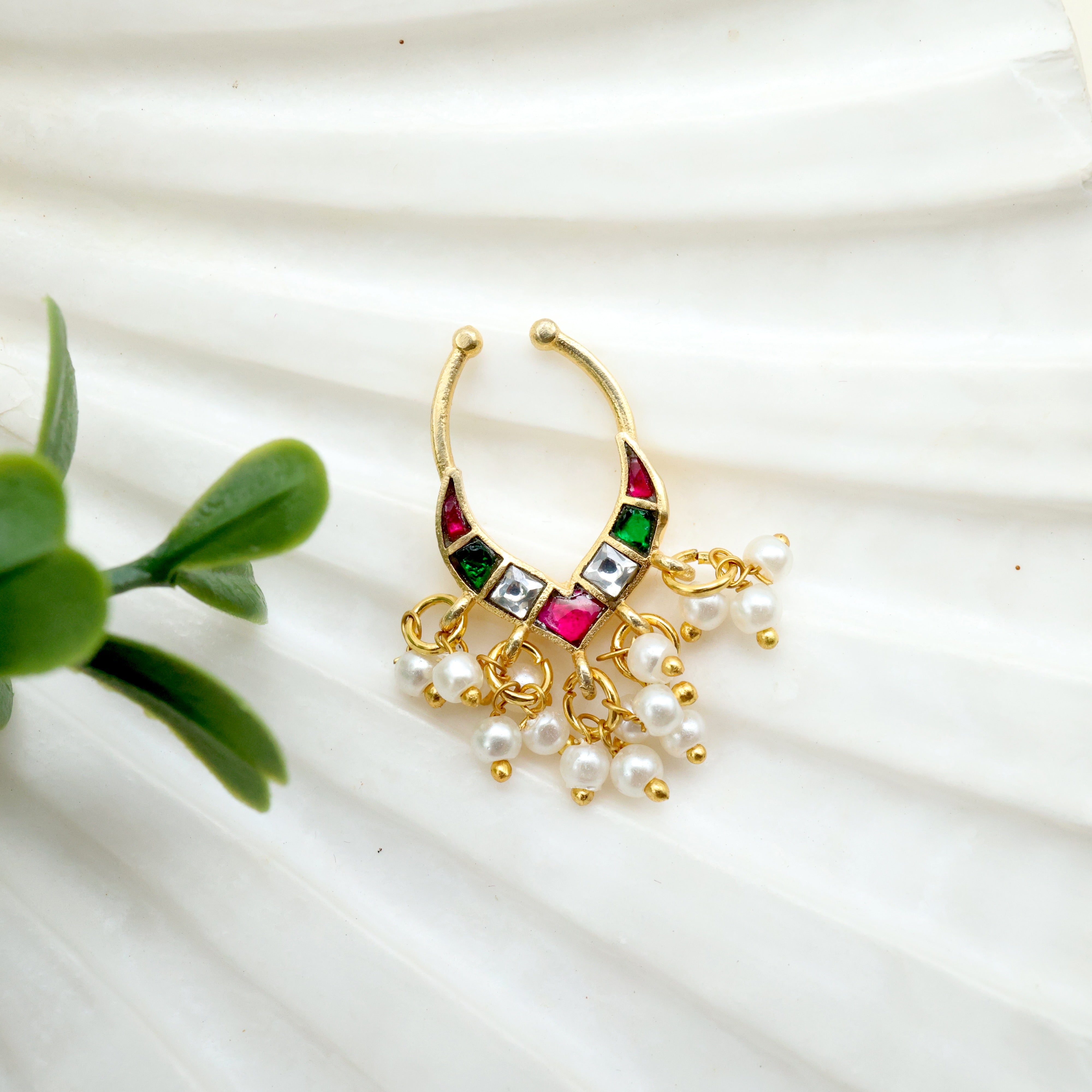 JADAU KUNDAN ARCH SEPTUM NOSE RING (multi) - NO PIERCING NEEDED