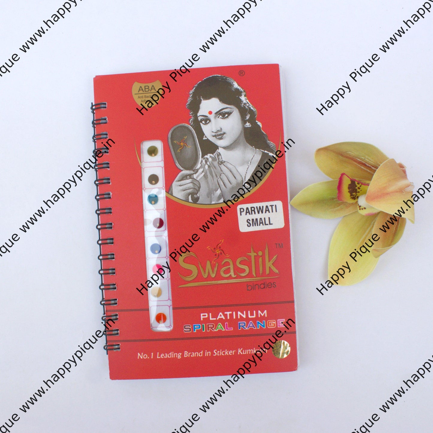 Round Multicolour Single Stone Fancy Velvet Bridal Bindis Sticker Kumkum Spiral Book - Small Sizes - Swastik