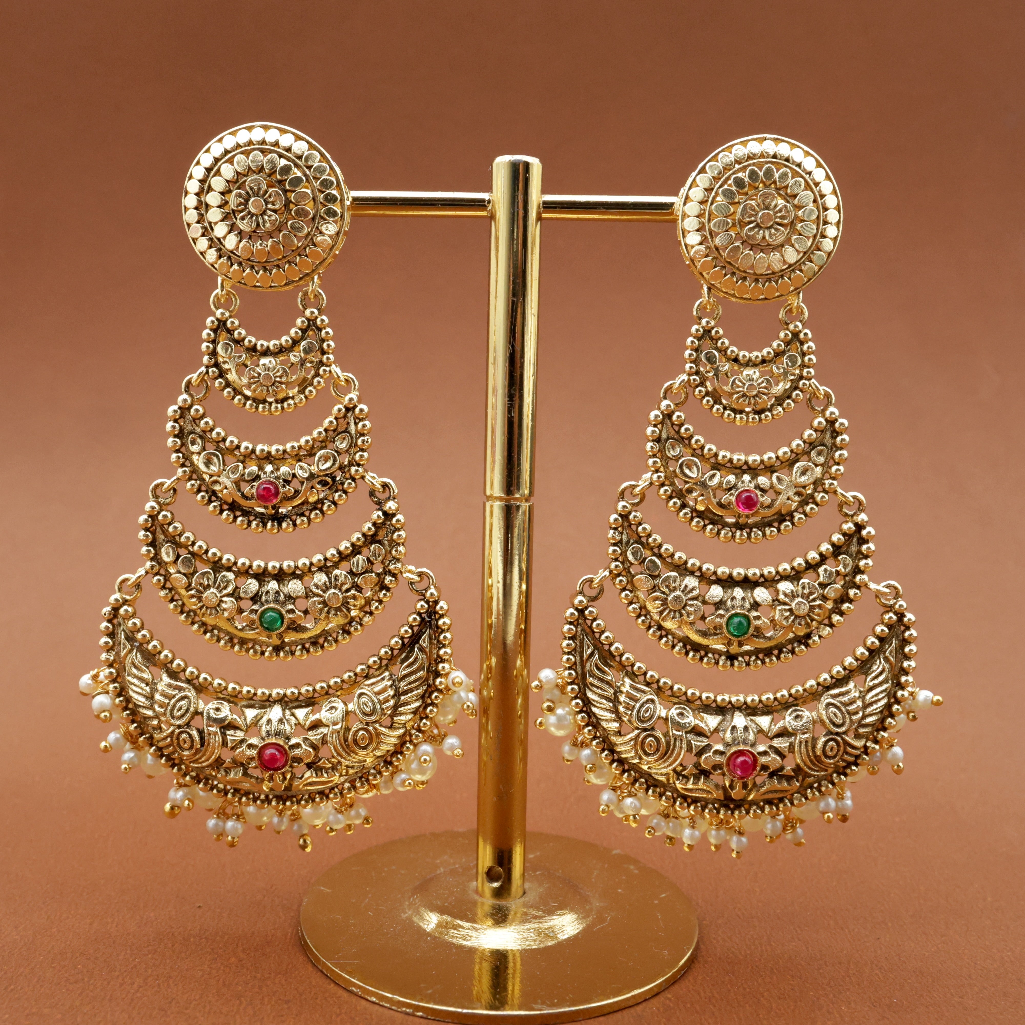 Antique Lightweight 4 Layer Chaandbali Earrings