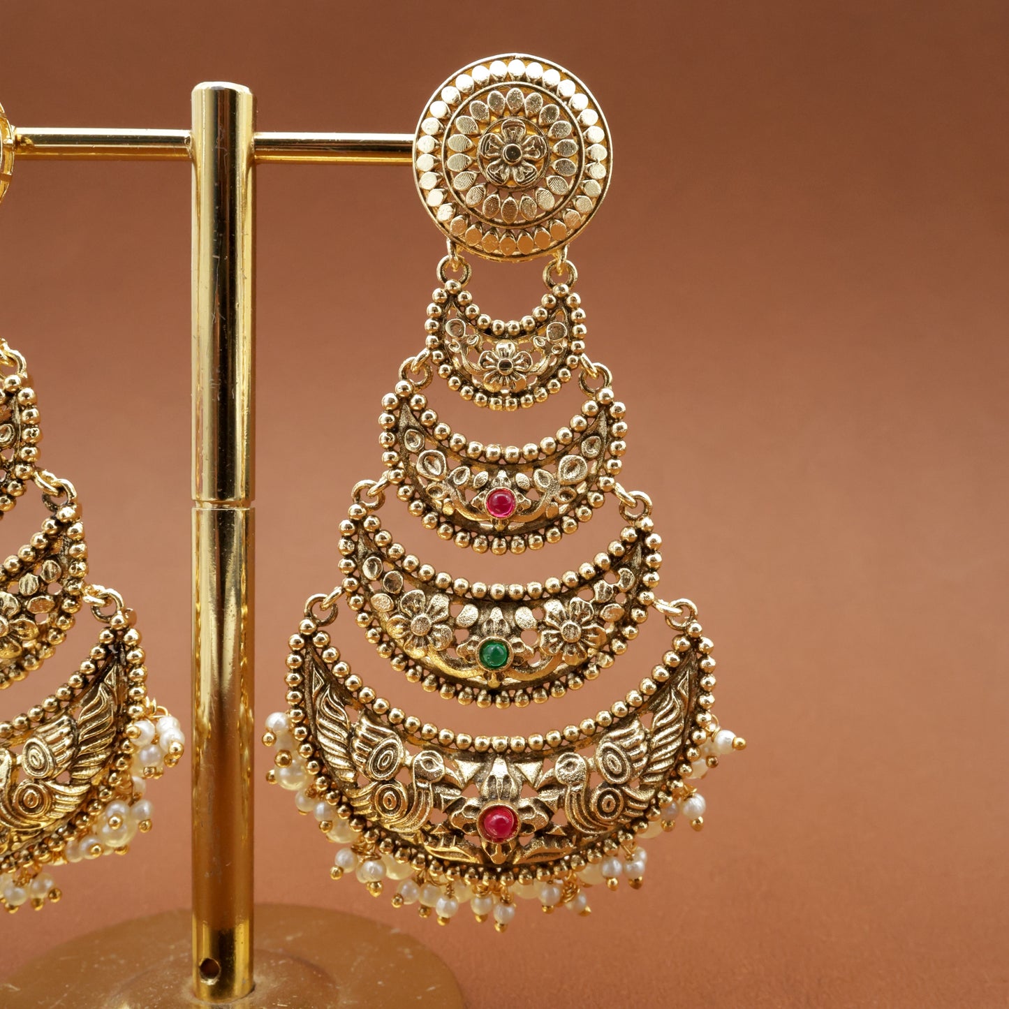 Antique Lightweight 4 Layer Chaandbali Earrings