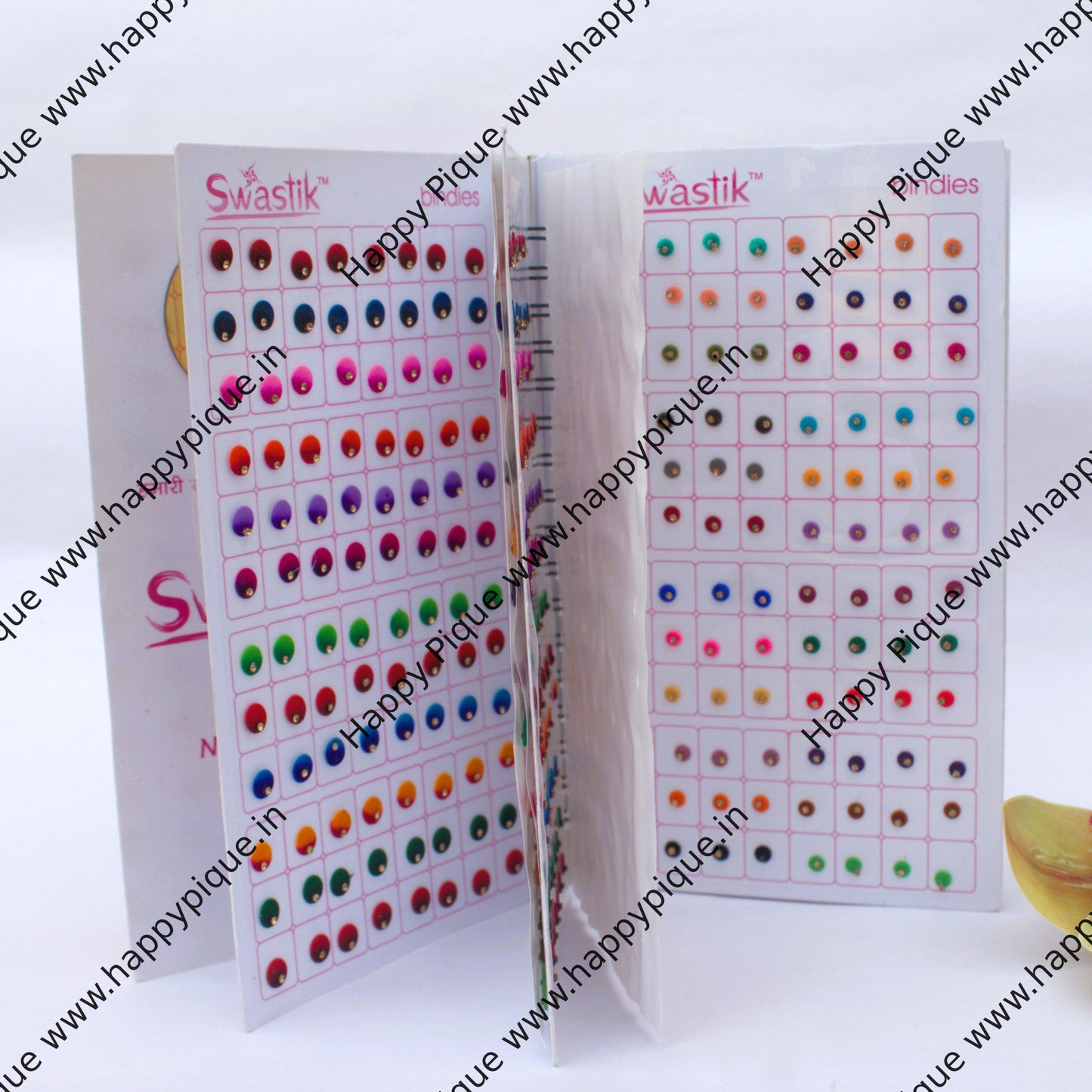 Round Multicolour Single Stone Fancy Velvet Bridal Bindis Sticker Kumkum Spiral Book - Small Sizes - Swastik