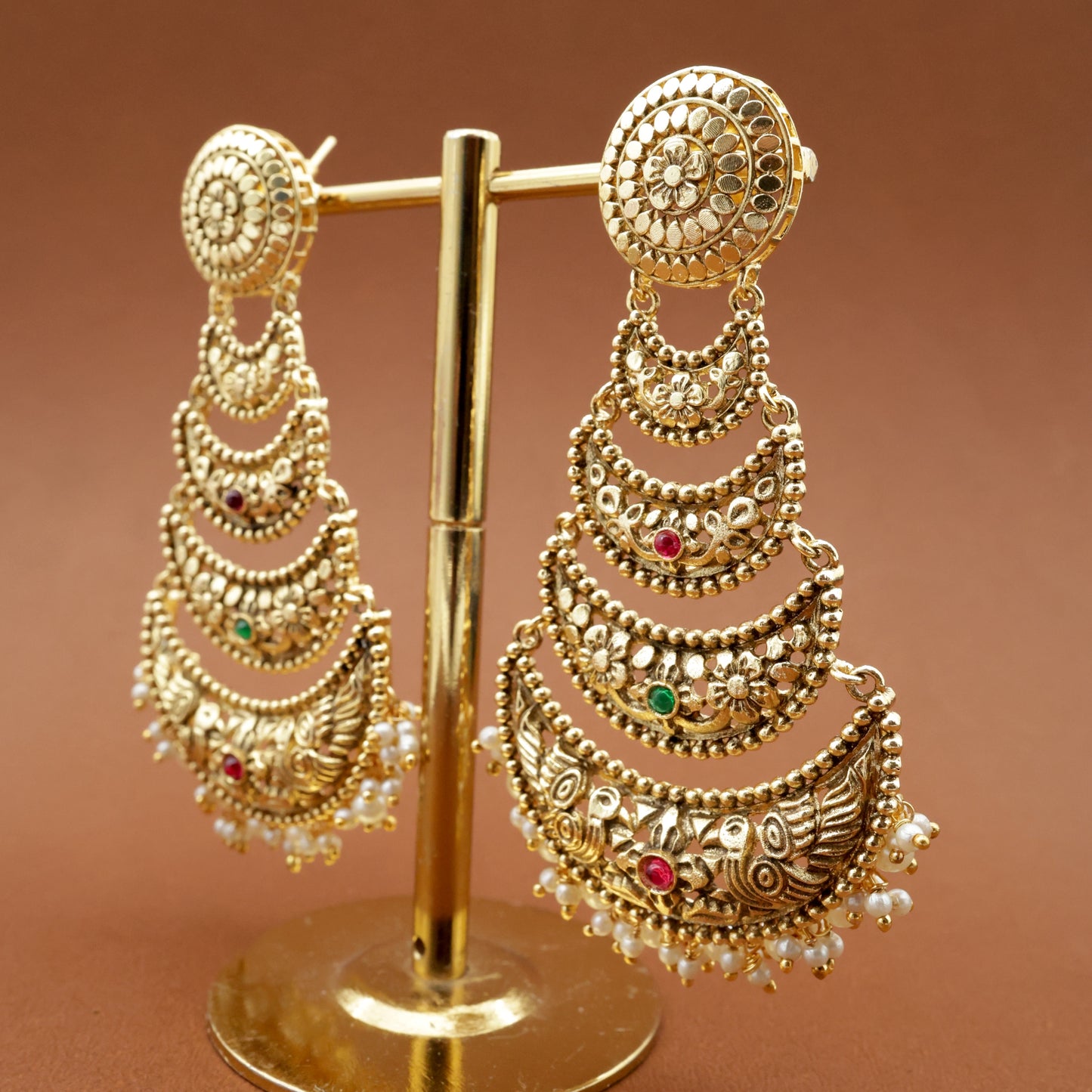 Antique Lightweight 4 Layer Chaandbali Earrings