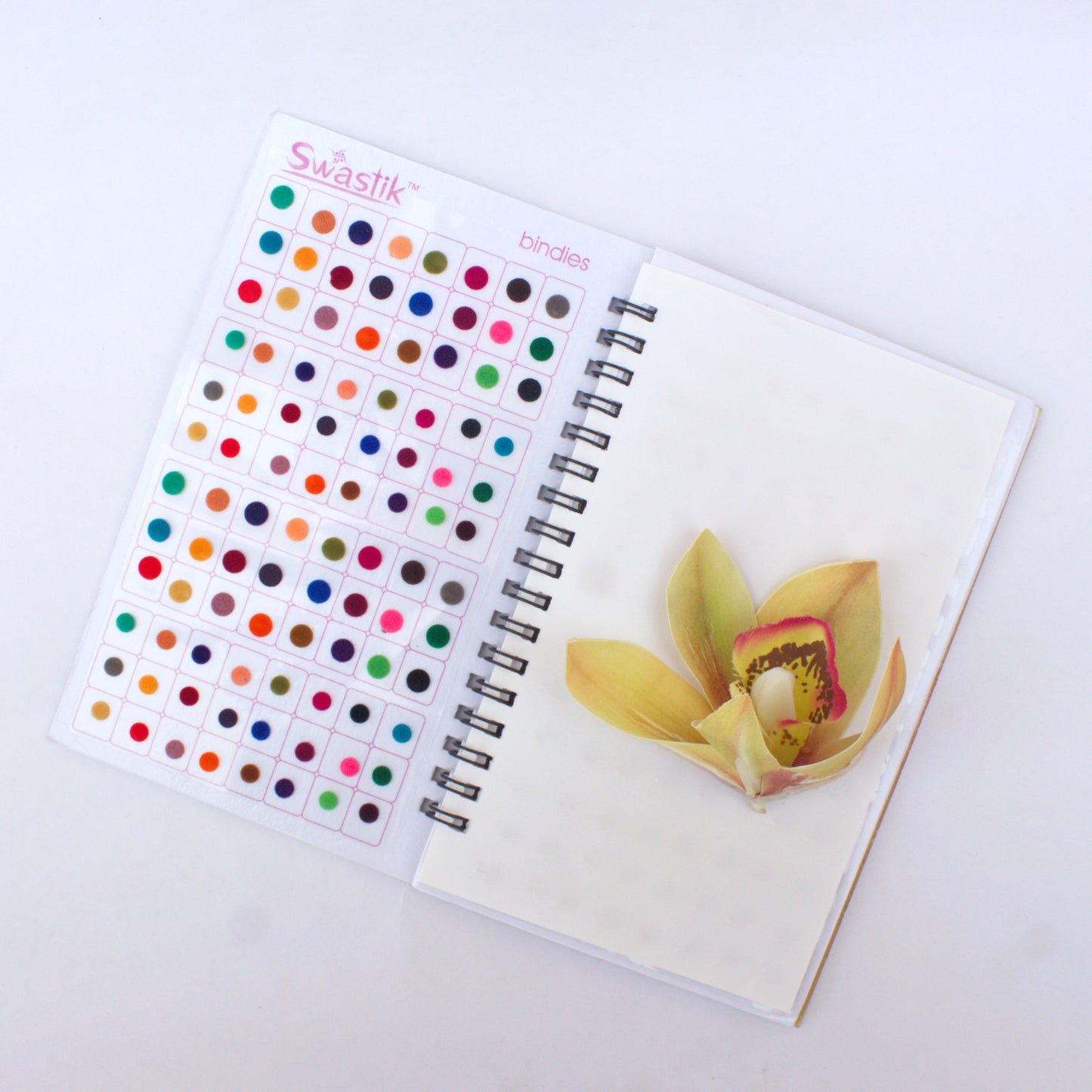 All In One Round Multicolour Mix Fancy Velvet Bridal Bindis Sticker Kumkum Spiral Book - Small Size - Swastik