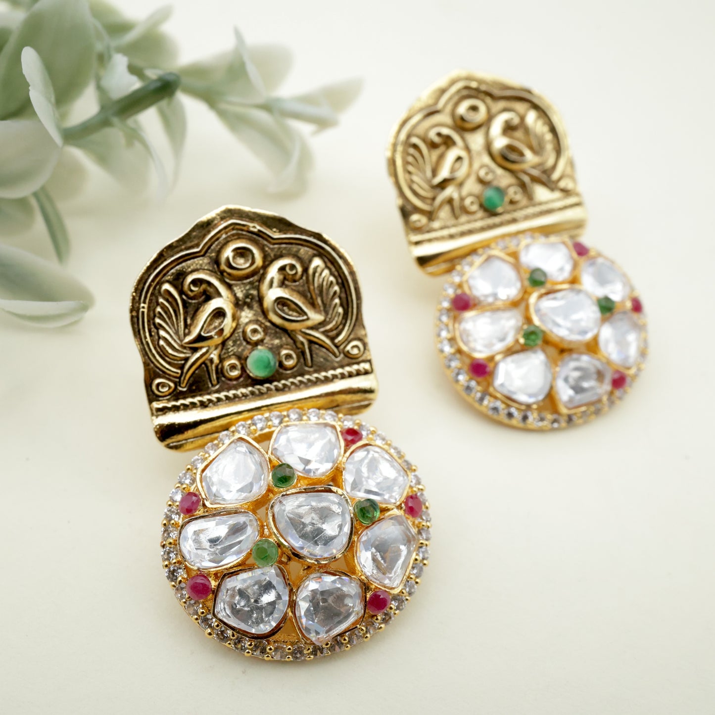 Antique Gold Peacock Moissanite Stud earrings