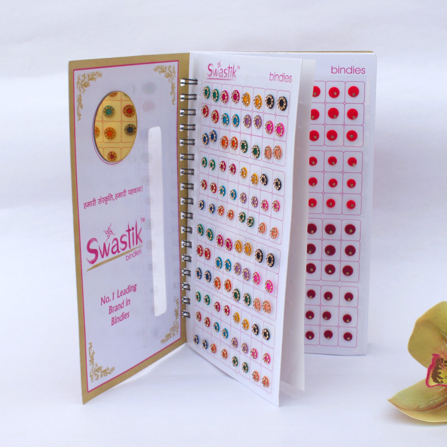 All In One Round Multicolour Mix Fancy Velvet Bridal Bindis Sticker Kumkum Spiral Book - Small Size - Swastik