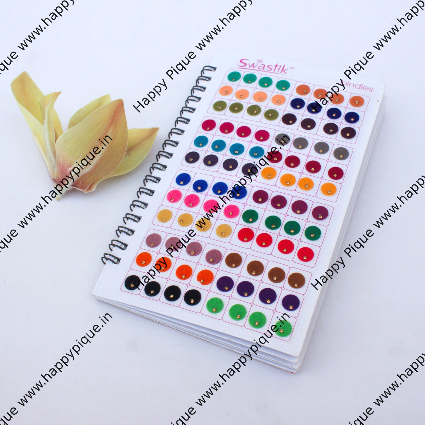 Round Multicolour Single Stone Fancy Velvet Bridal Bindis Sticker Kumkum Spiral Book - Regular Sizes - Swastik