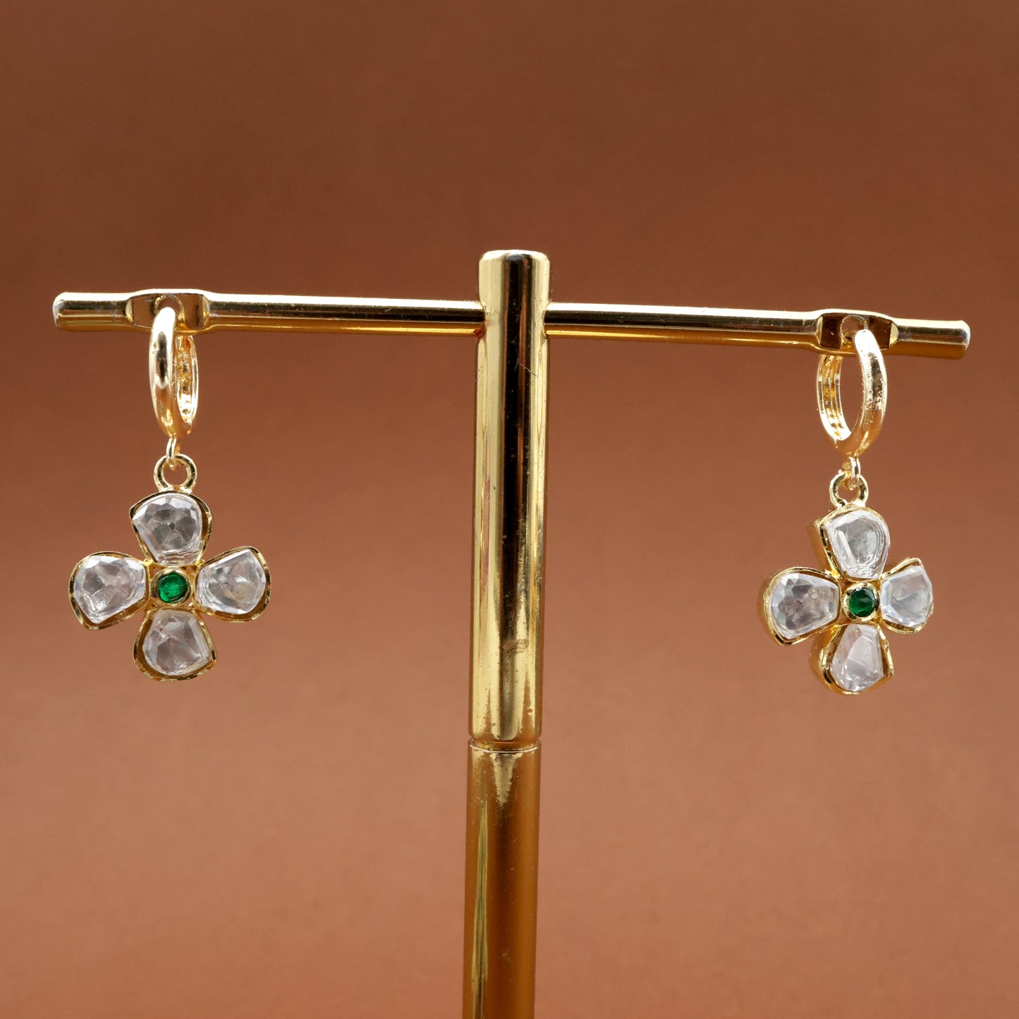 Real Gold Tone Moissanite 4 Stone Hoop Earrings