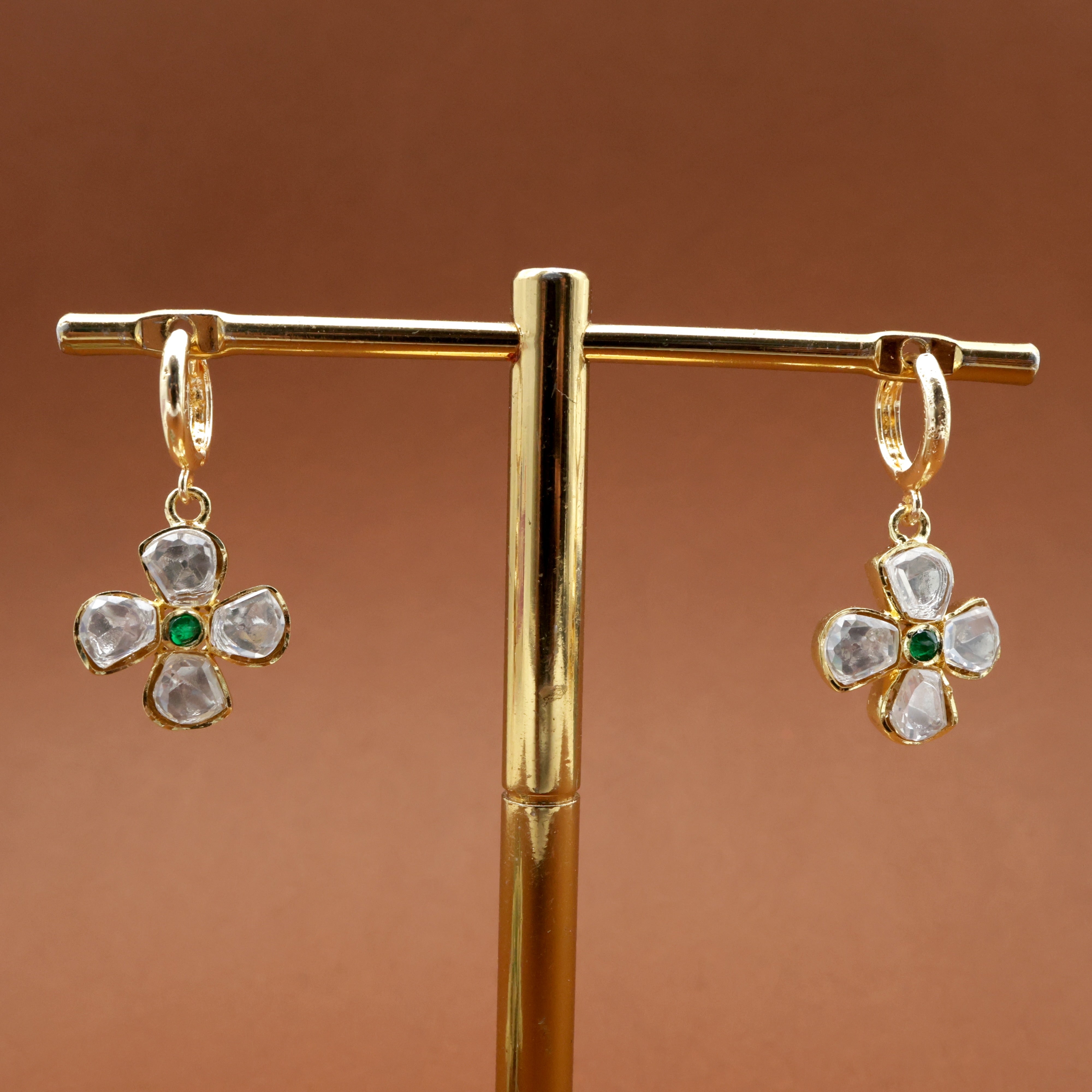 Real Gold Tone Moissanite 4 Stone Hoop Earrings