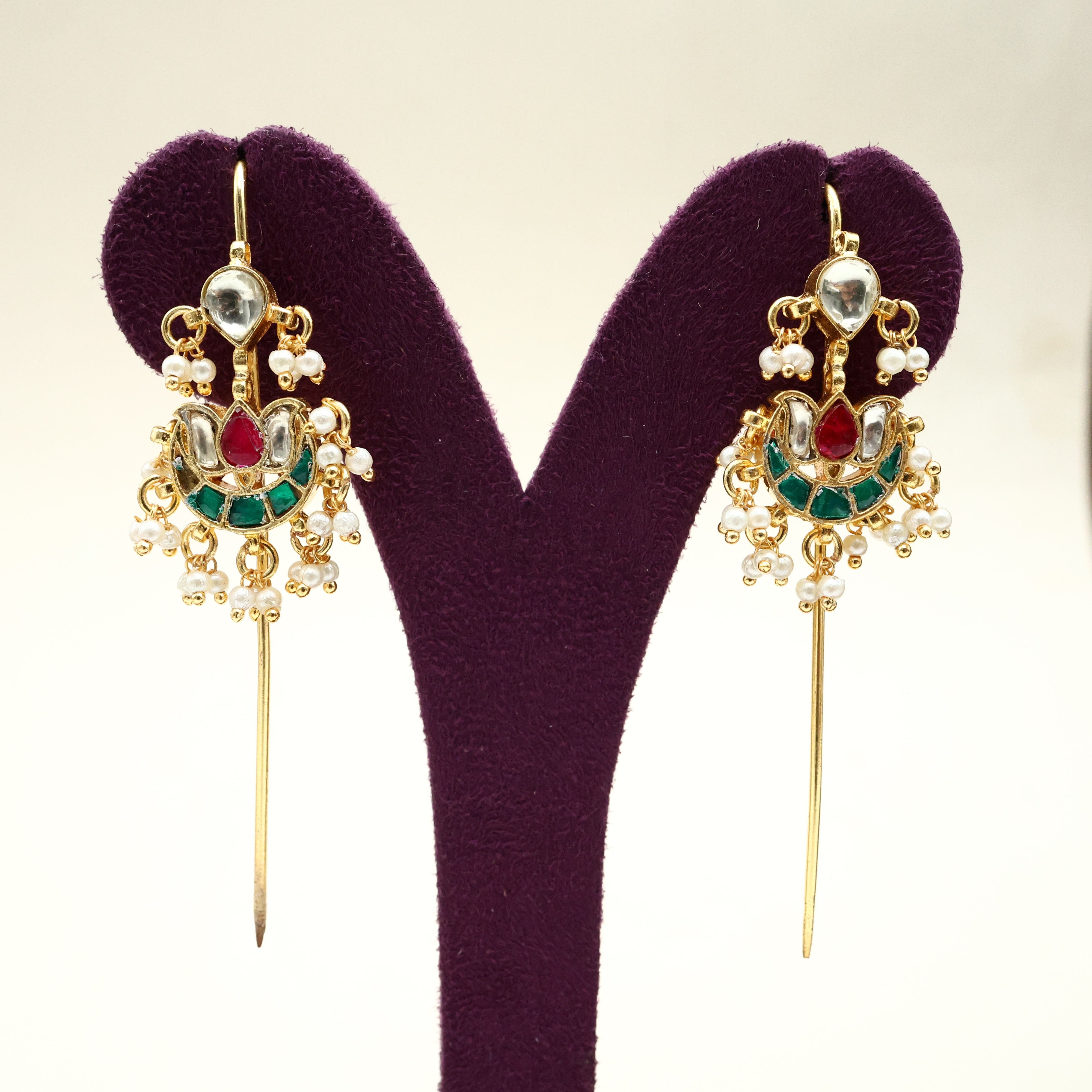 Premium Pachi Kundan Chaand Lotus Needle Earcuff Earrings