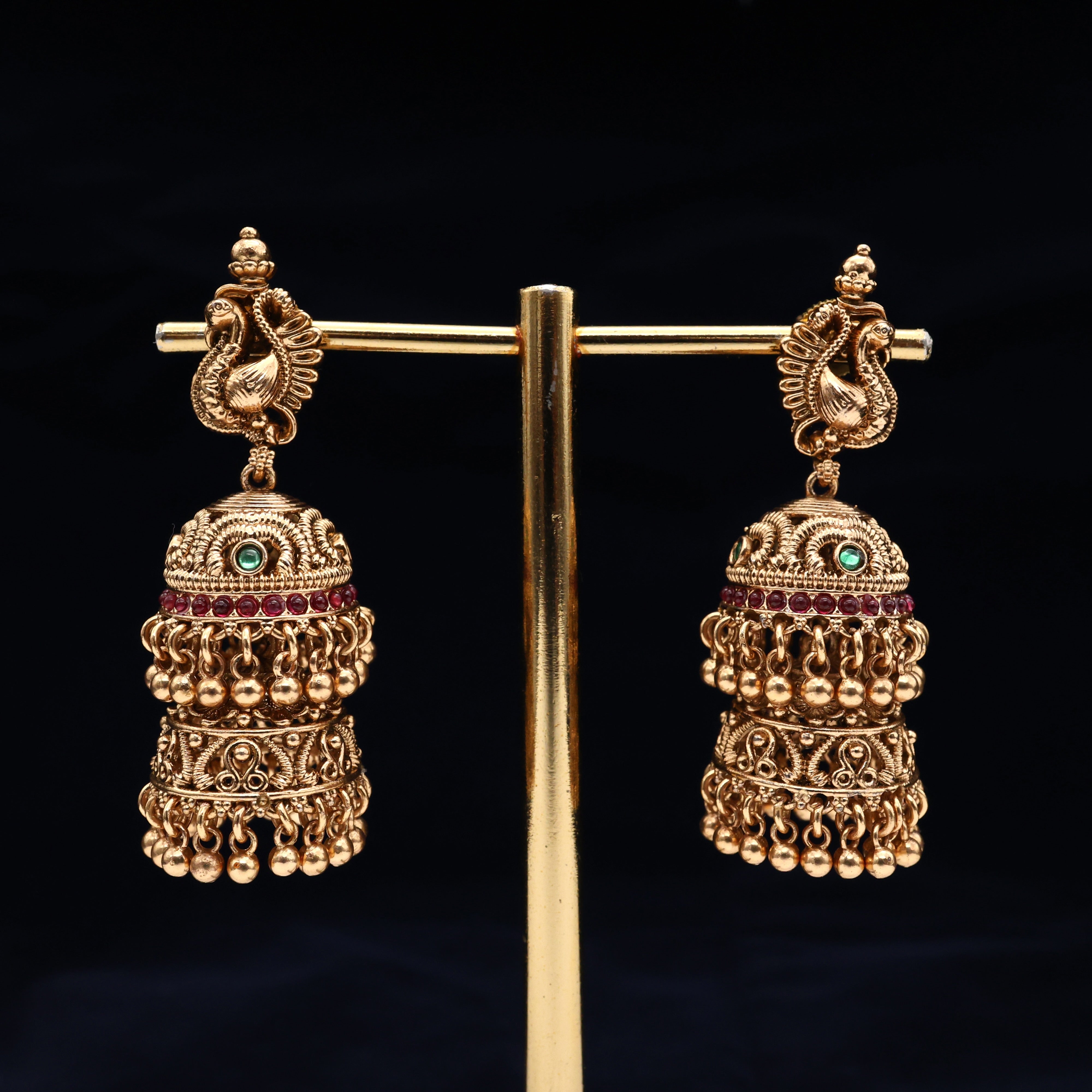 Antique Nagas Double Hanging Kemp Peacock Jhumkas