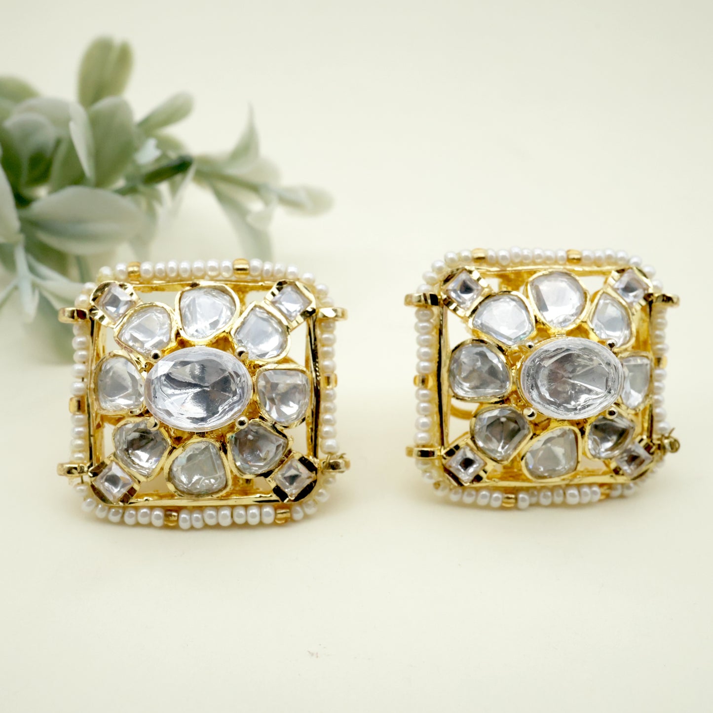 Real Gold Tone Moissanite Square Stud Earrings