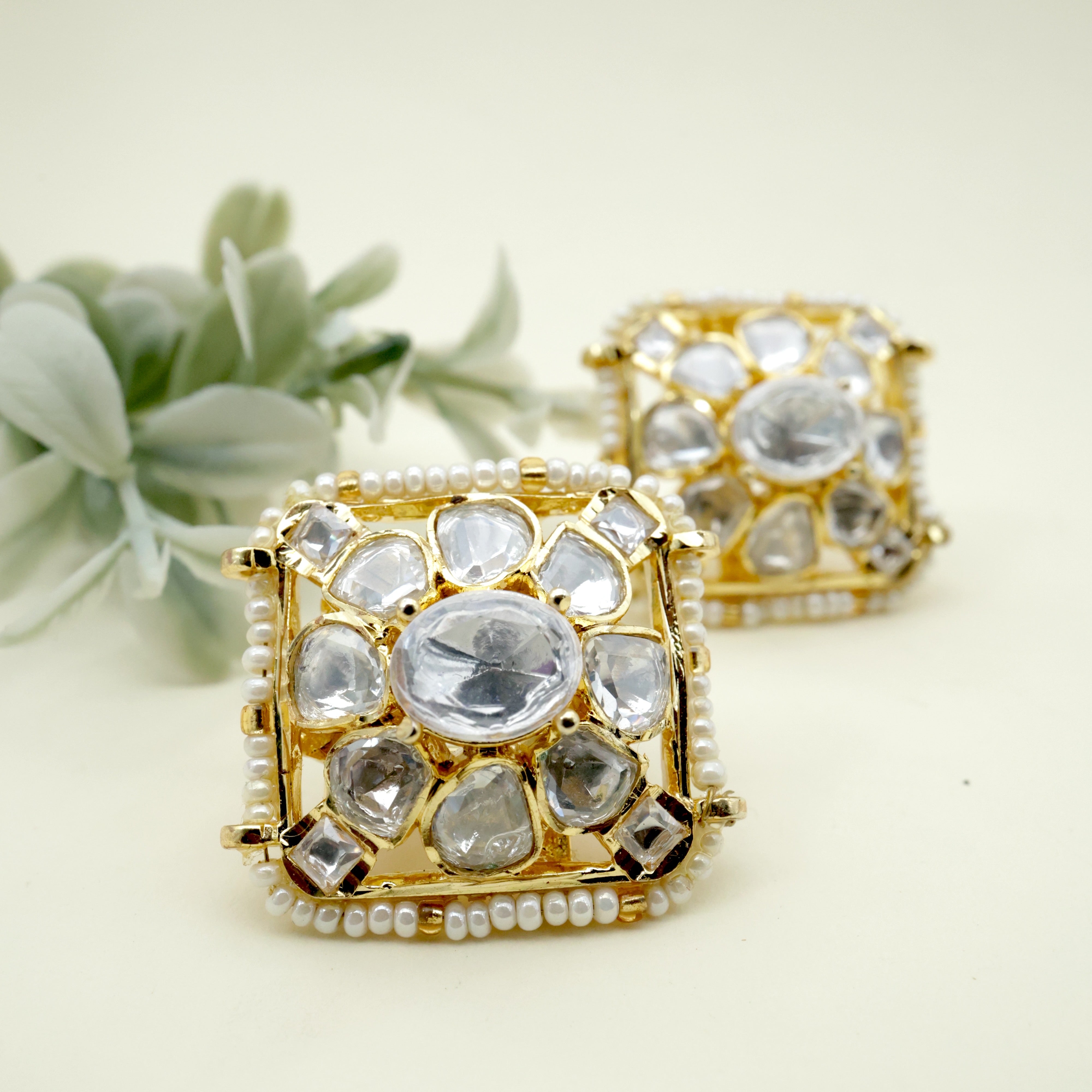 Real Gold Tone Moissanite Square Stud Earrings