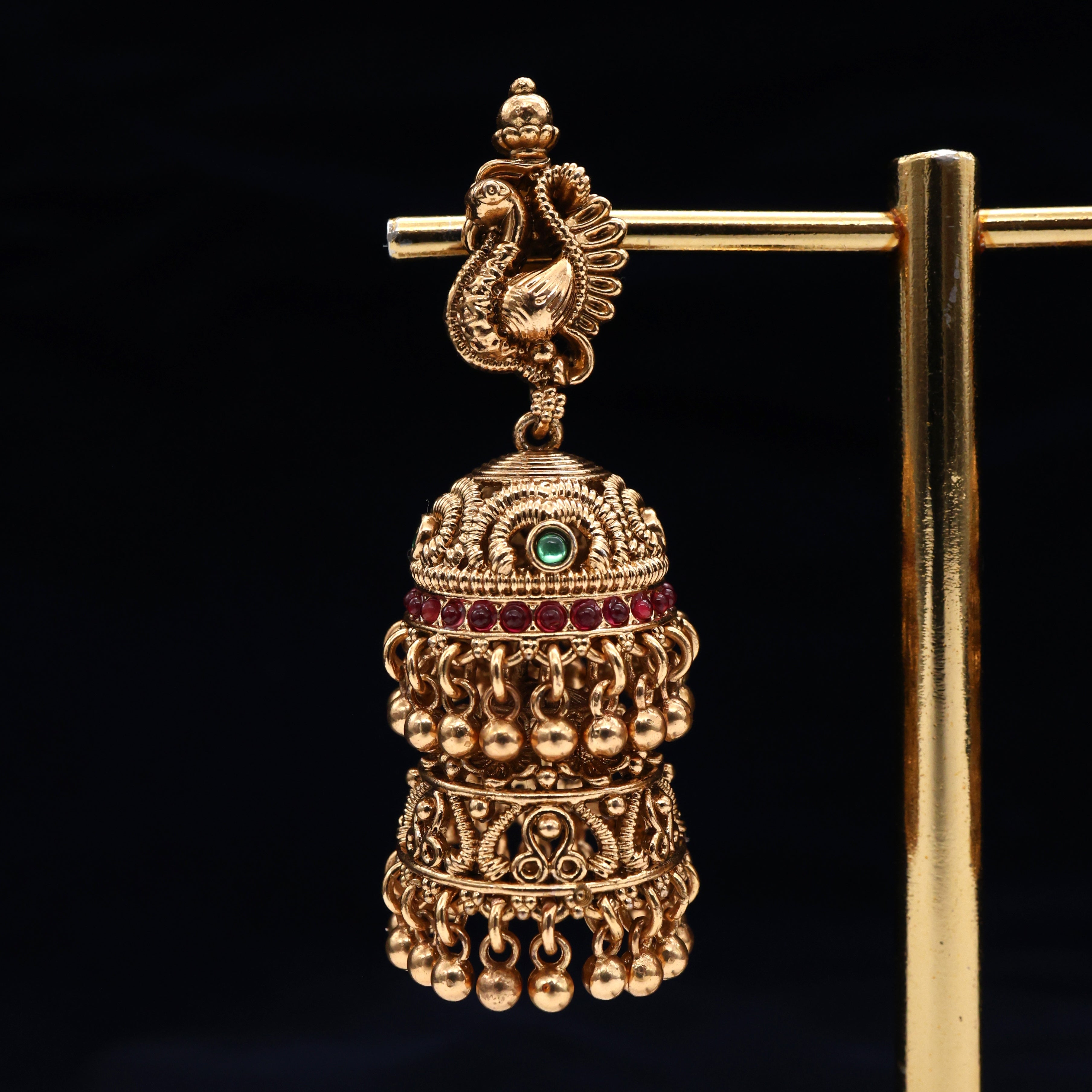 Antique Nagas Double Hanging Kemp Peacock Jhumkas