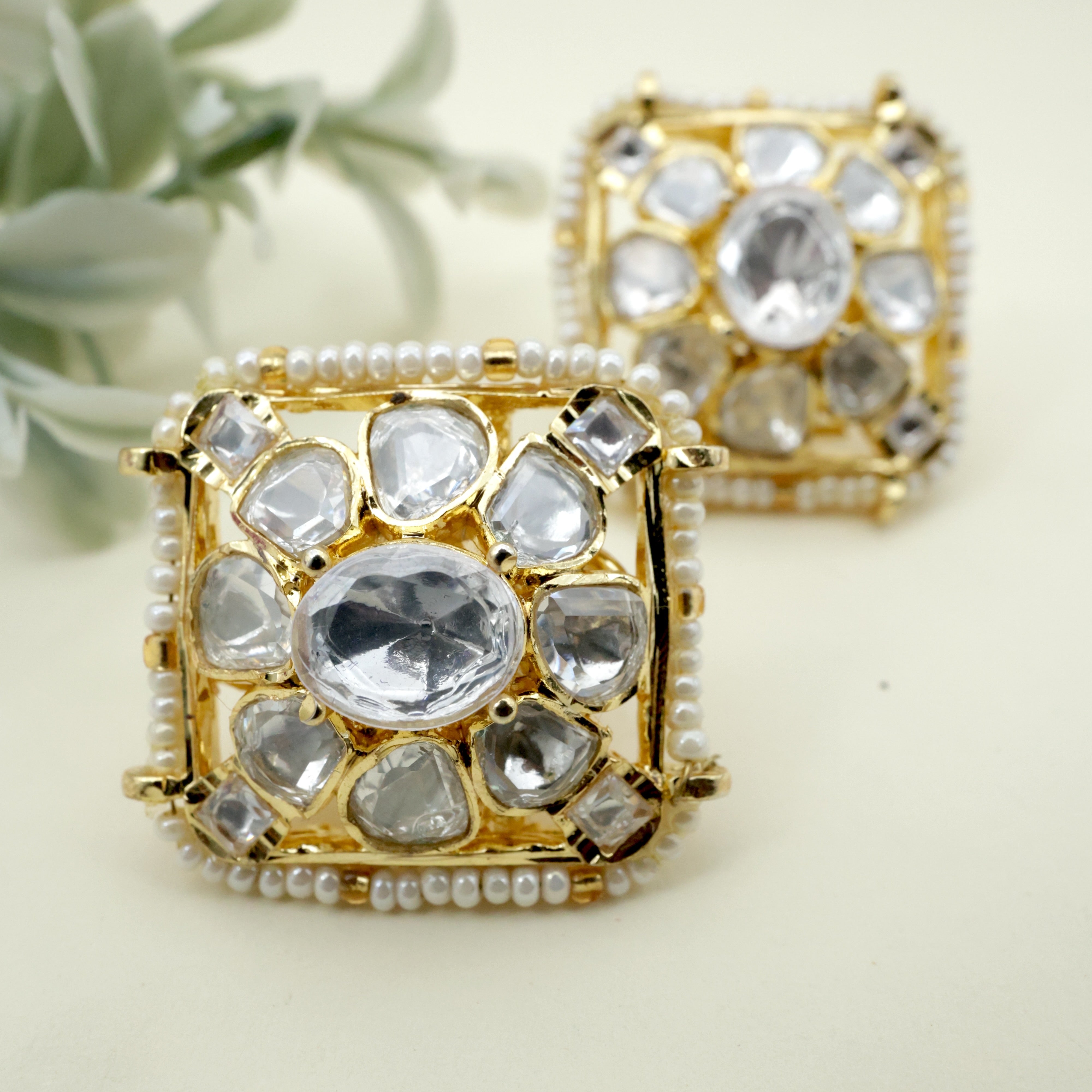 Real Gold Tone Moissanite Square Stud Earrings