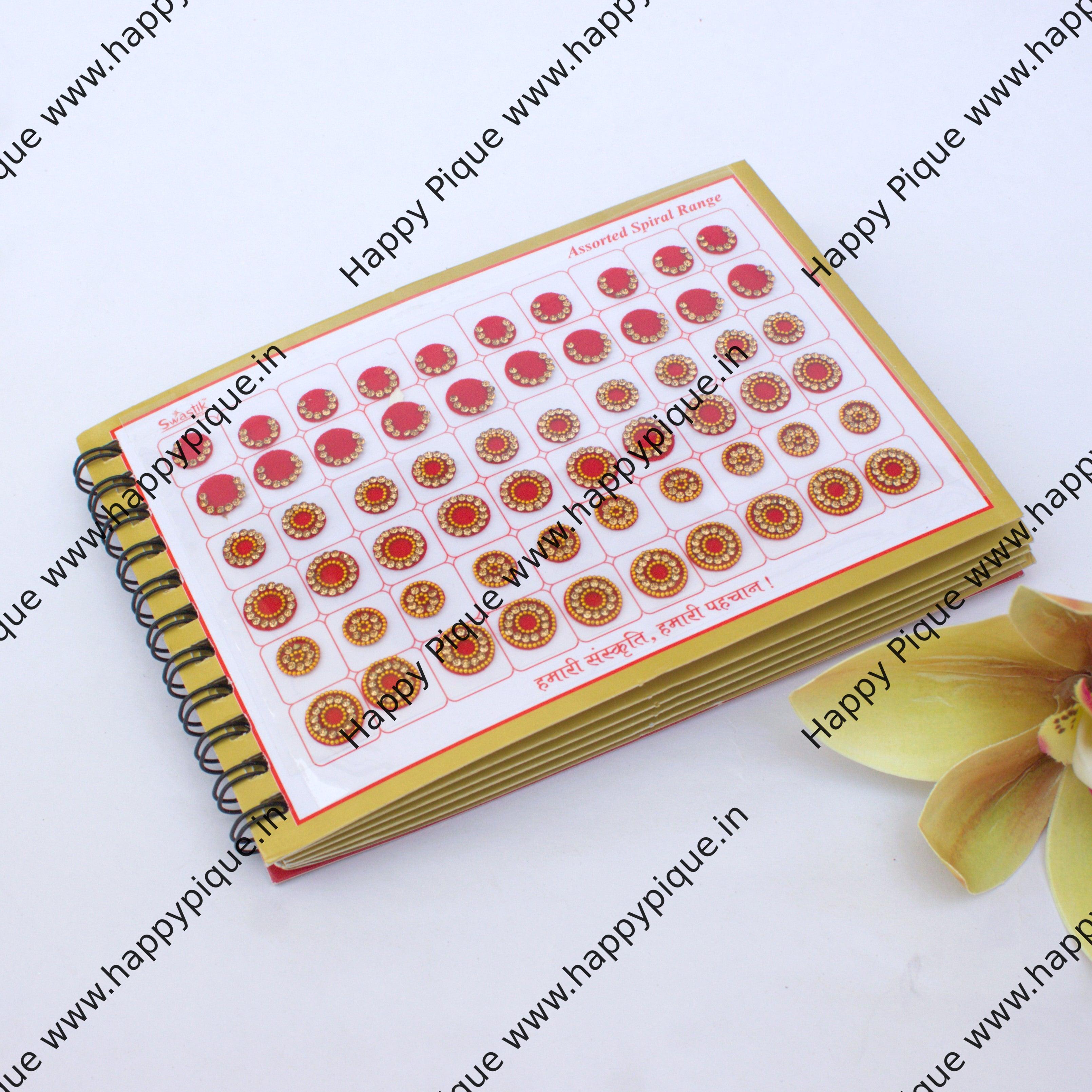 Round Multicolour Stone Border Fancy Velvet Bridal Bindis Sticker Kumkum Spiral Book - Regular Sizes - Swastik - ST 6001