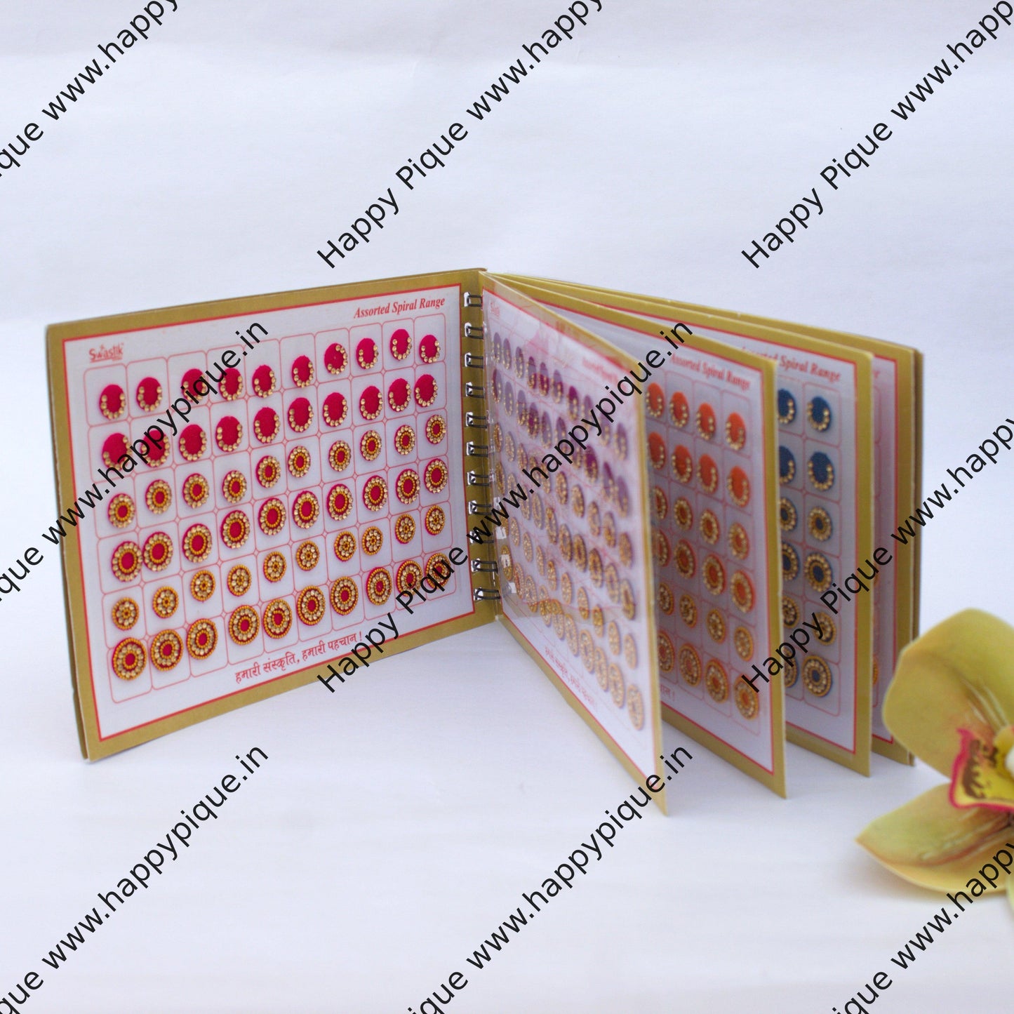 Round Multicolour Stone Border Fancy Velvet Bridal Bindis Sticker Kumkum Spiral Book - Regular Sizes - Swastik - ST 6001