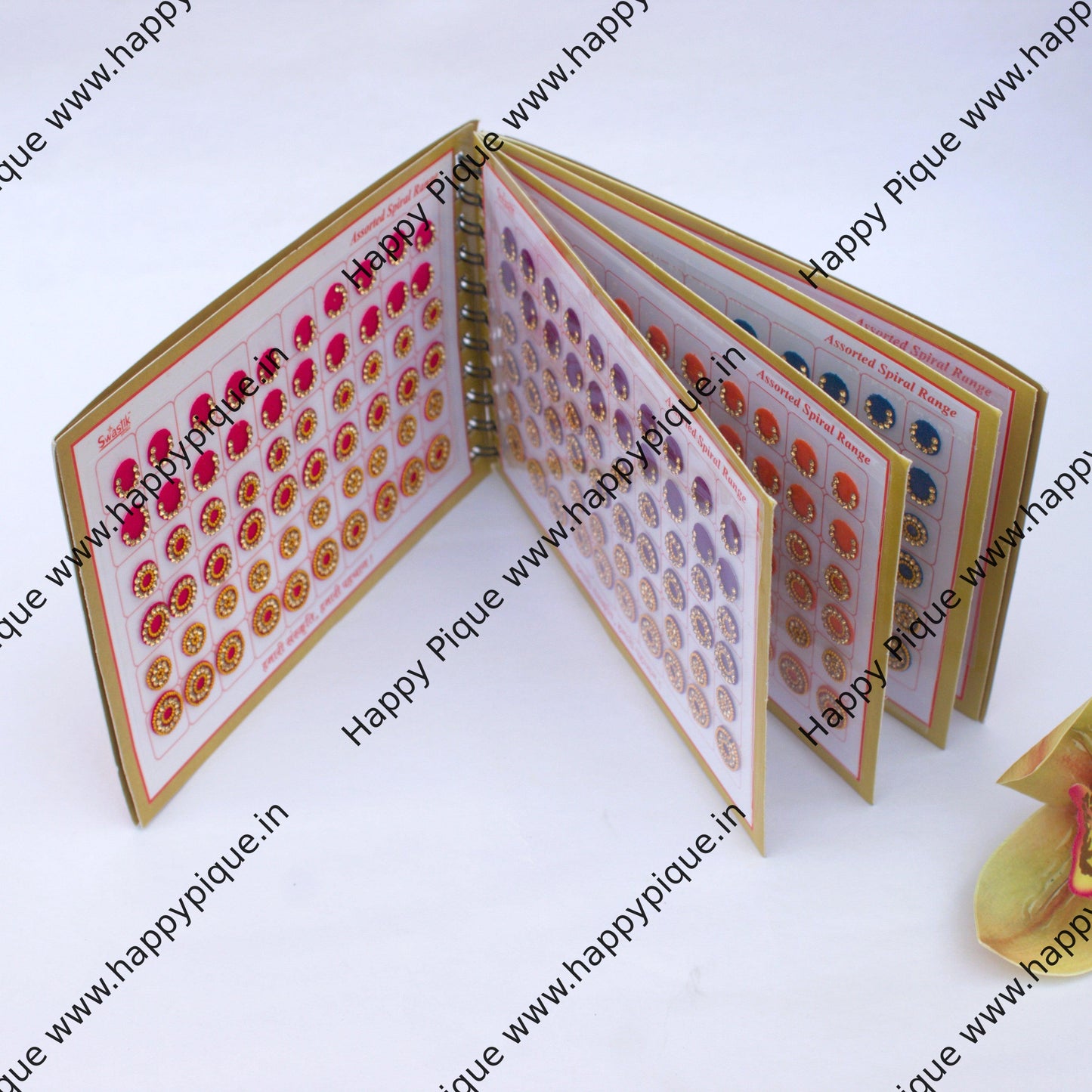 Round Multicolour Stone Border Fancy Velvet Bridal Bindis Sticker Kumkum Spiral Book - Regular Sizes - Swastik - ST 6001