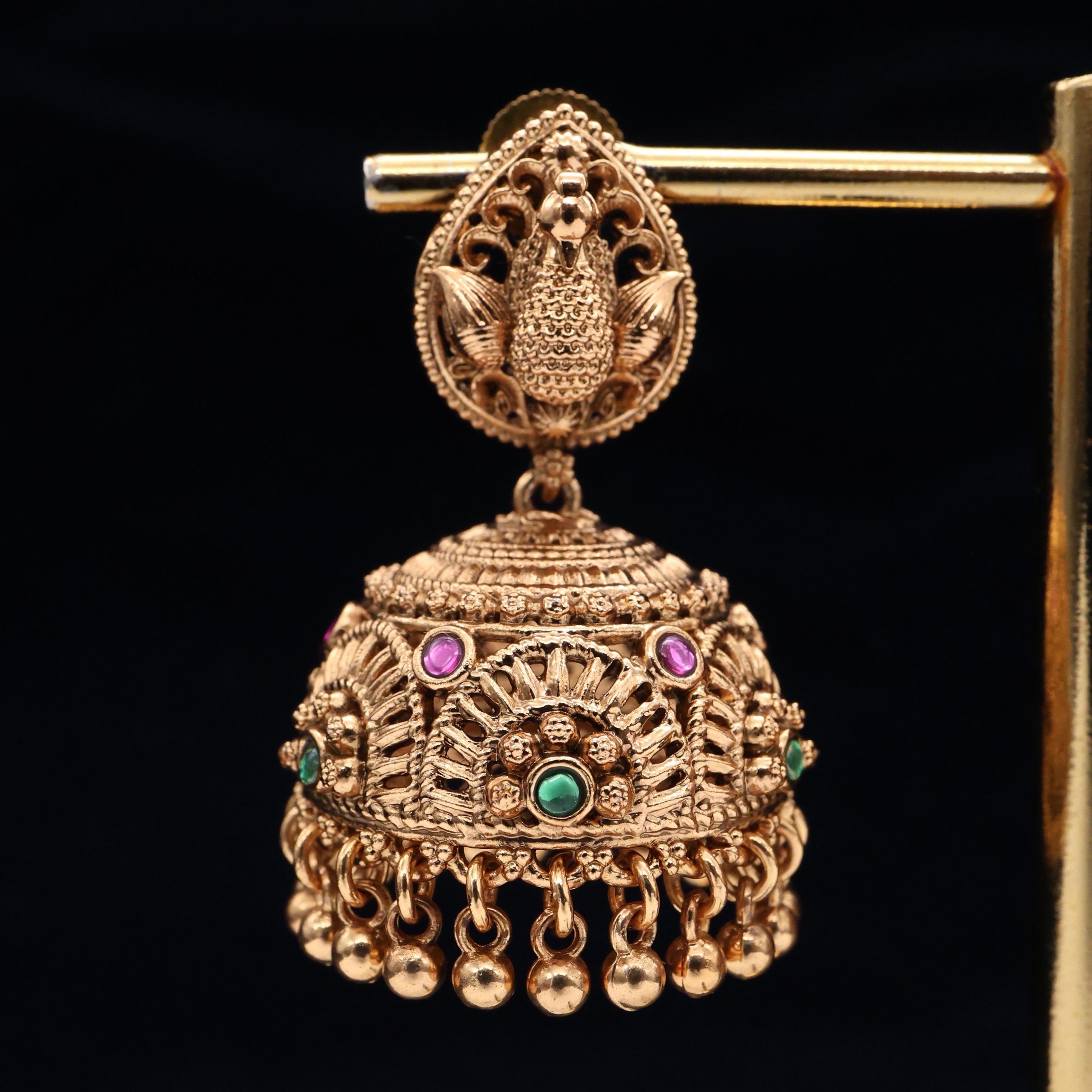 Antique Nagas Kemp Peacock Bridal Jhumkas
