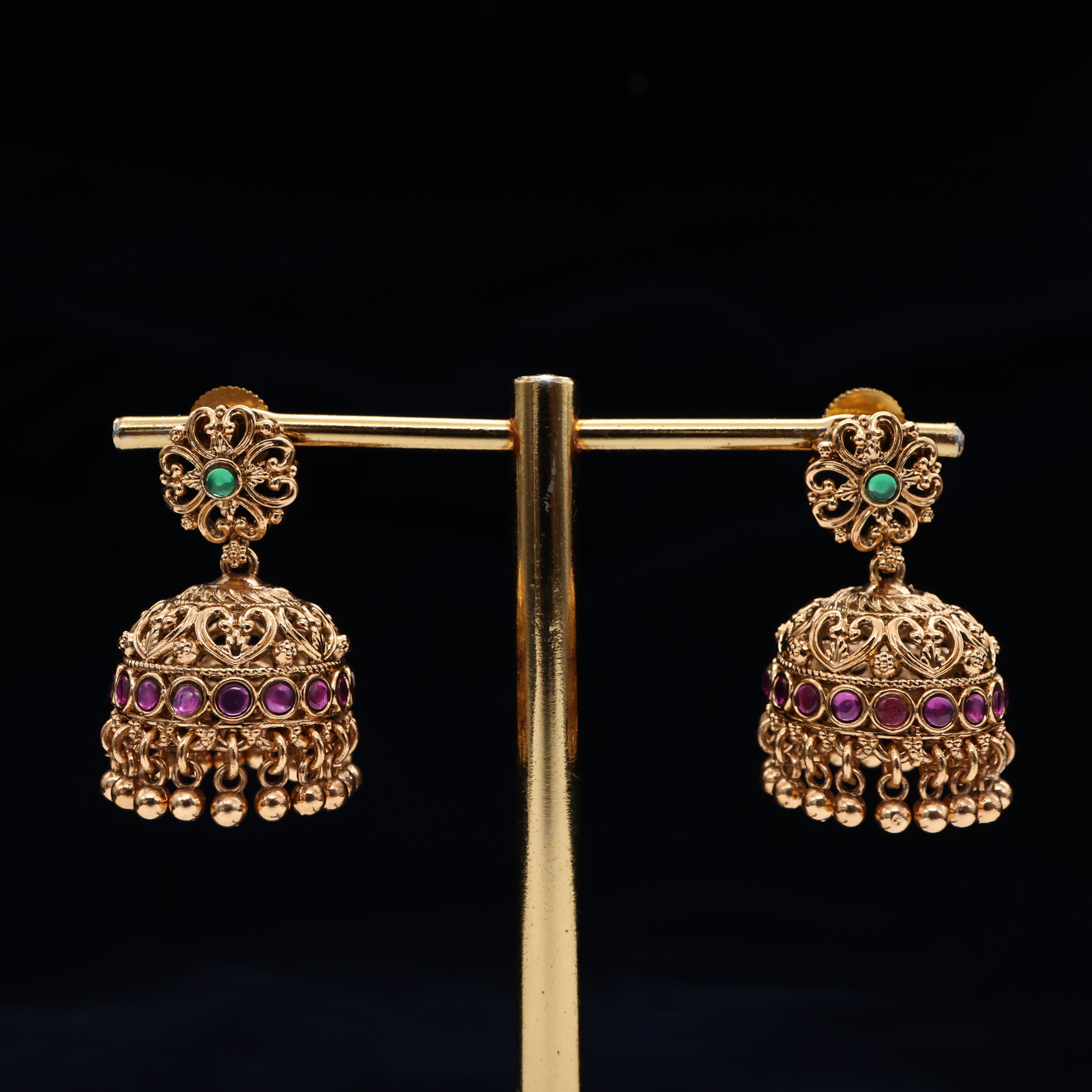 Antique Kemp Heart Flower Bridal Jhumkas