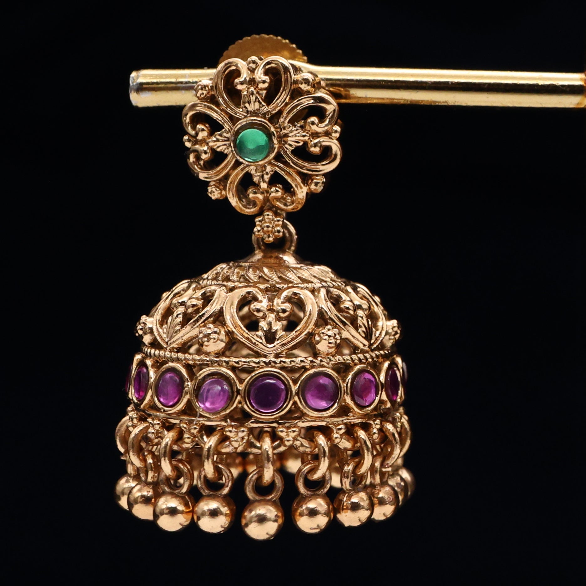 Antique Kemp Heart Flower Bridal Jhumkas
