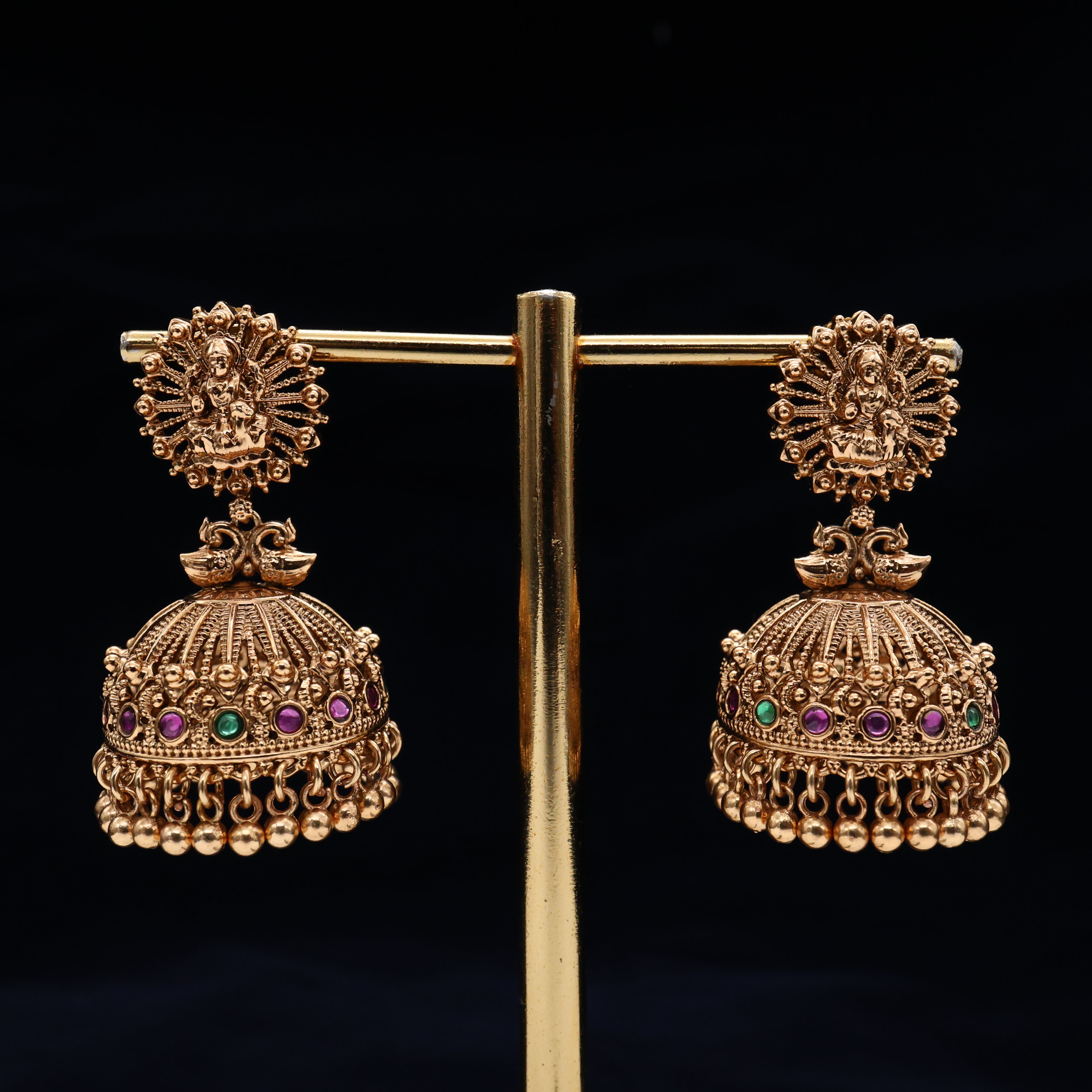 PREMIUM ANTIQUE NAGAS RETTAPAKSHI LAKSHMI BRIDAL JHUMKAS - Multi
