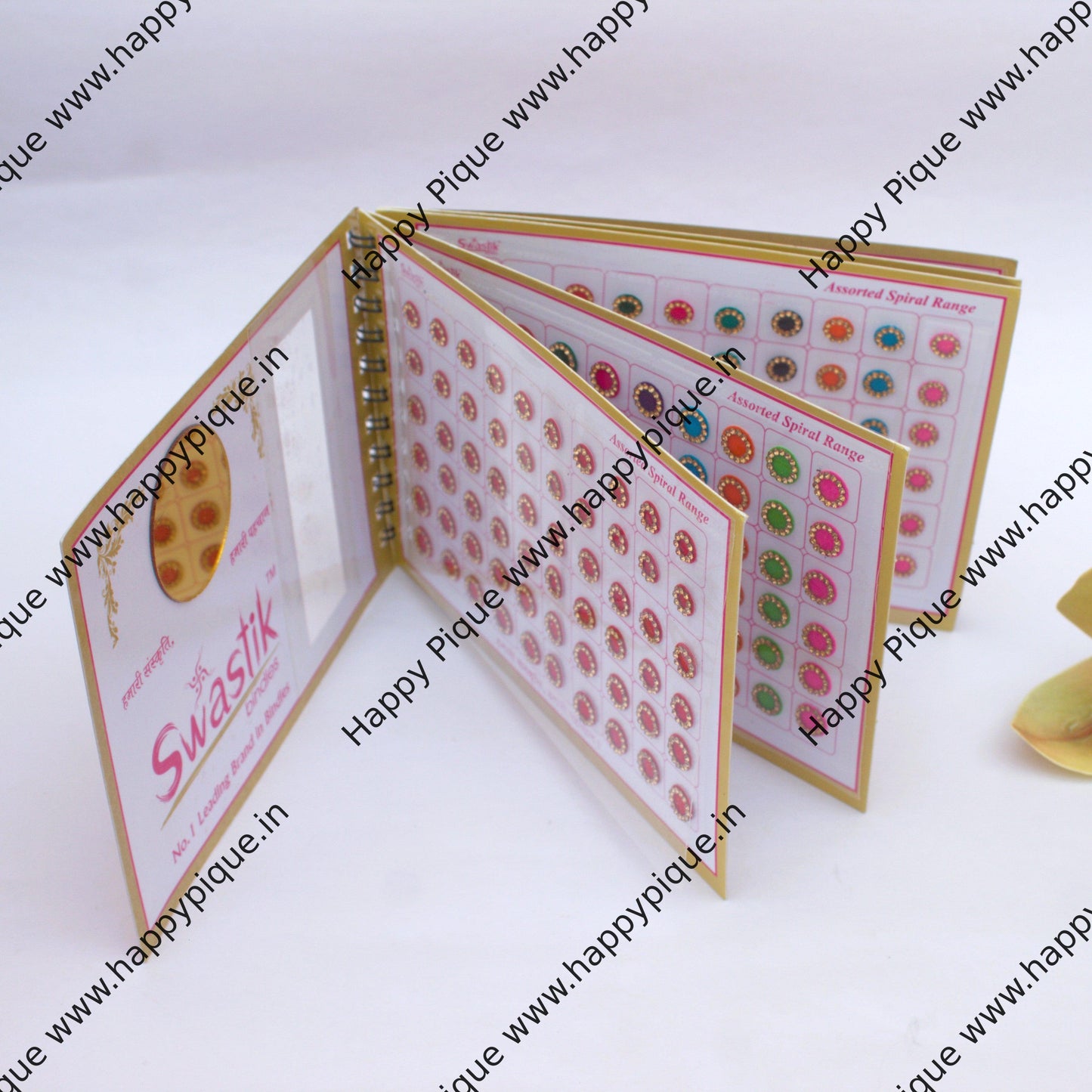 Round Multicolour Stone Border Fancy Velvet Bridal Bindis Sticker Kumkum Spiral Book - Regular Sizes - Swastik