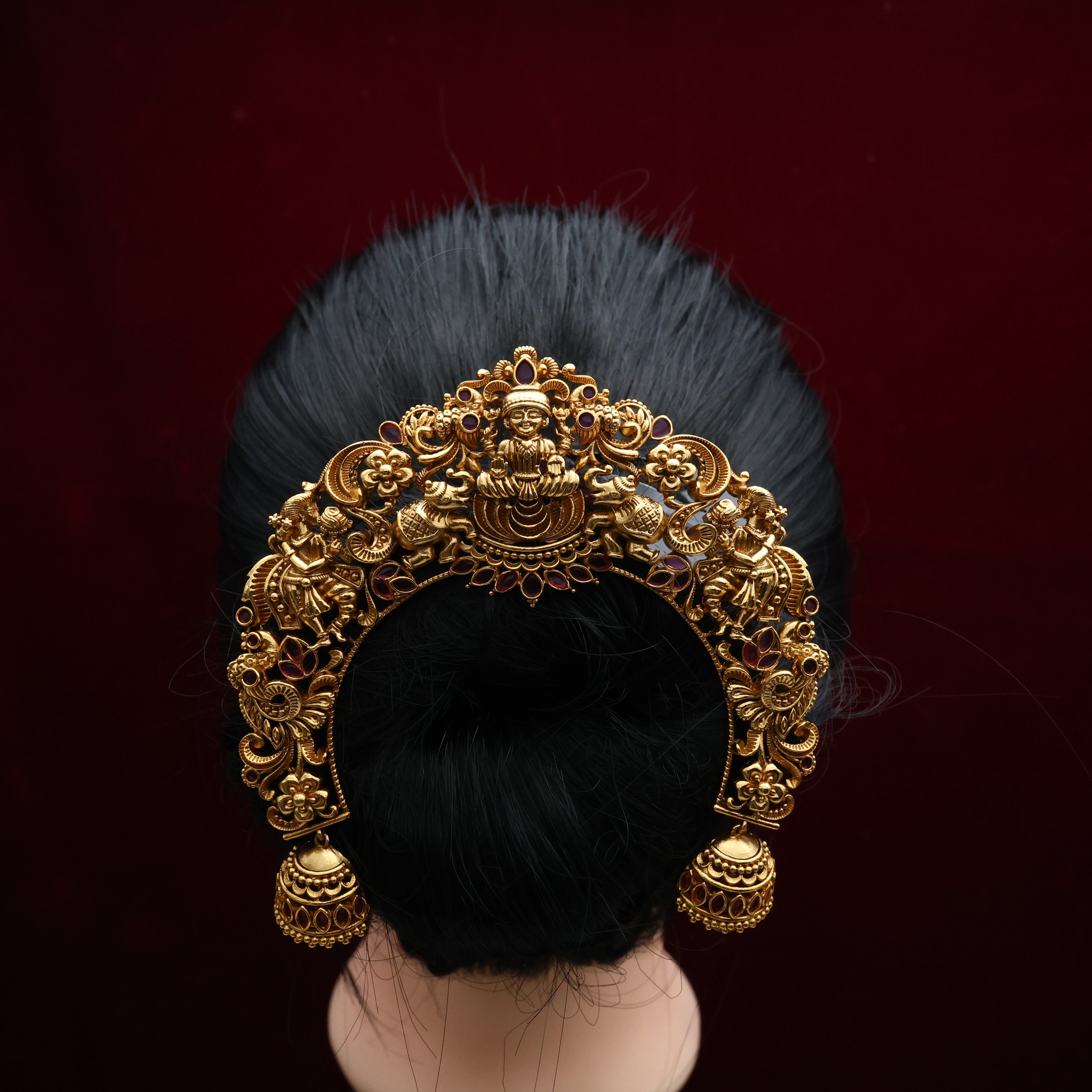 Antique Nagas Mahalakshmi Bridal Hair Bun Accessory - Ambada Hair Bun Pin