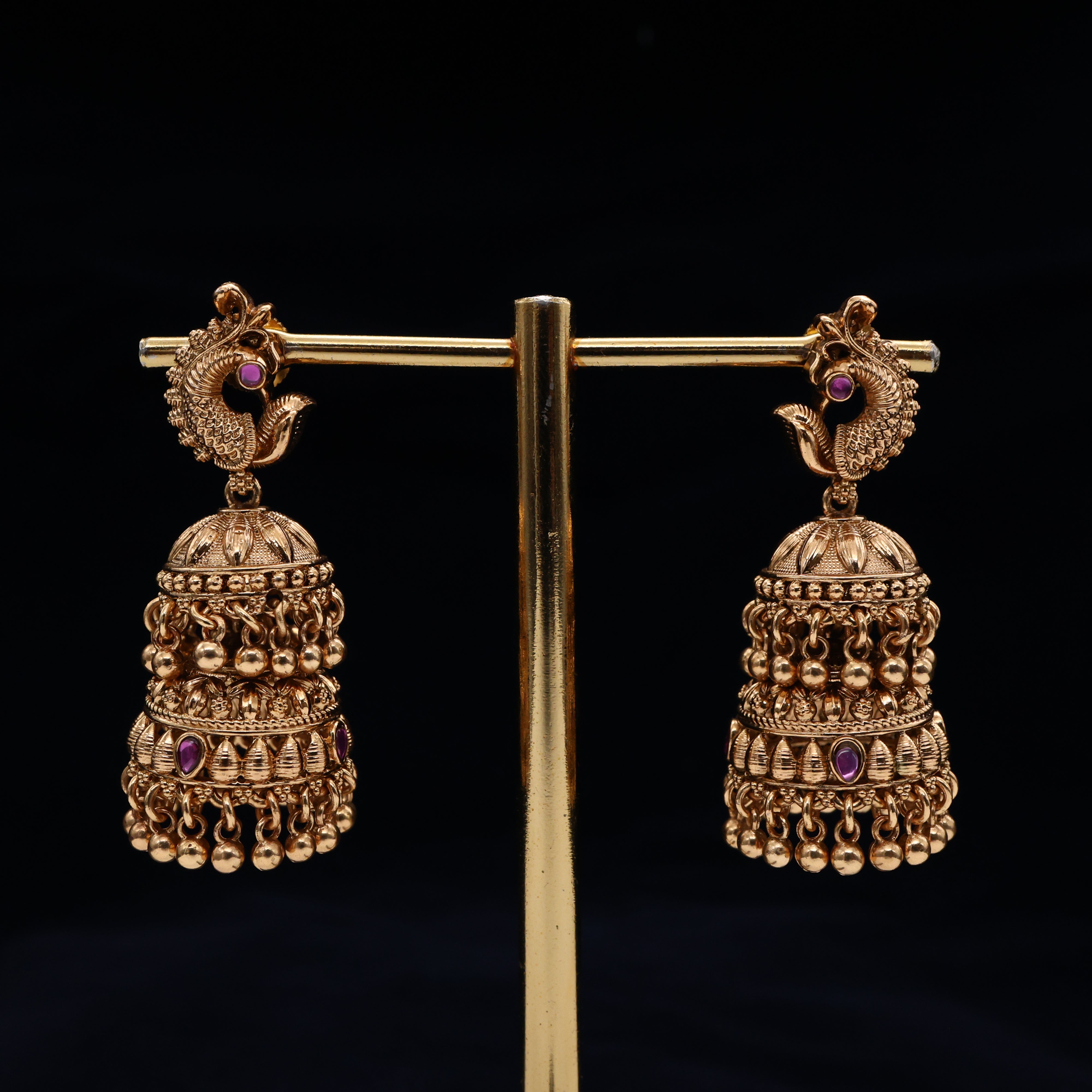 Antique Nagas Peacock Bridal Double Hanging Jhumkas