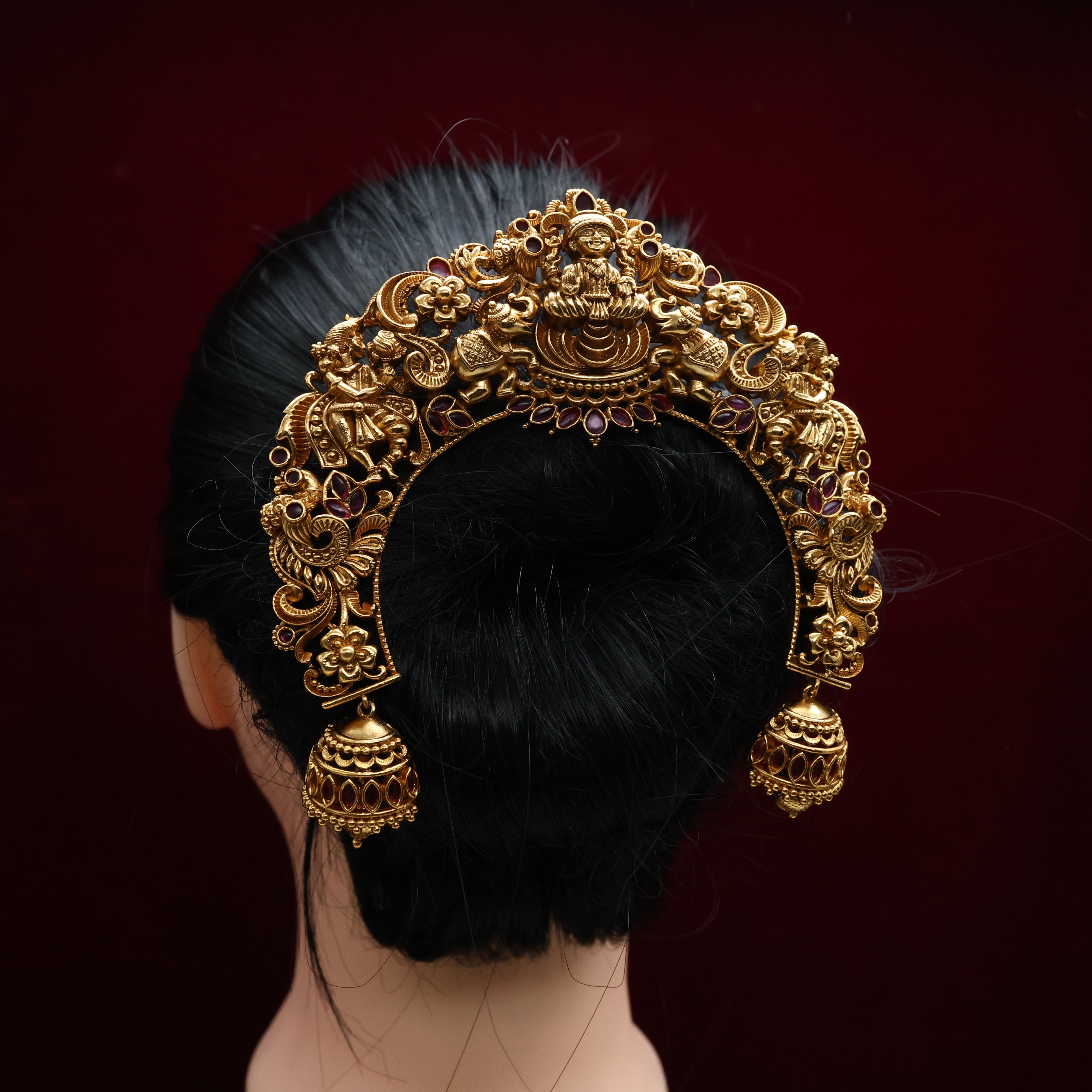 Antique Nagas Mahalakshmi Bridal Hair Bun Accessory - Ambada Hair Bun Pin