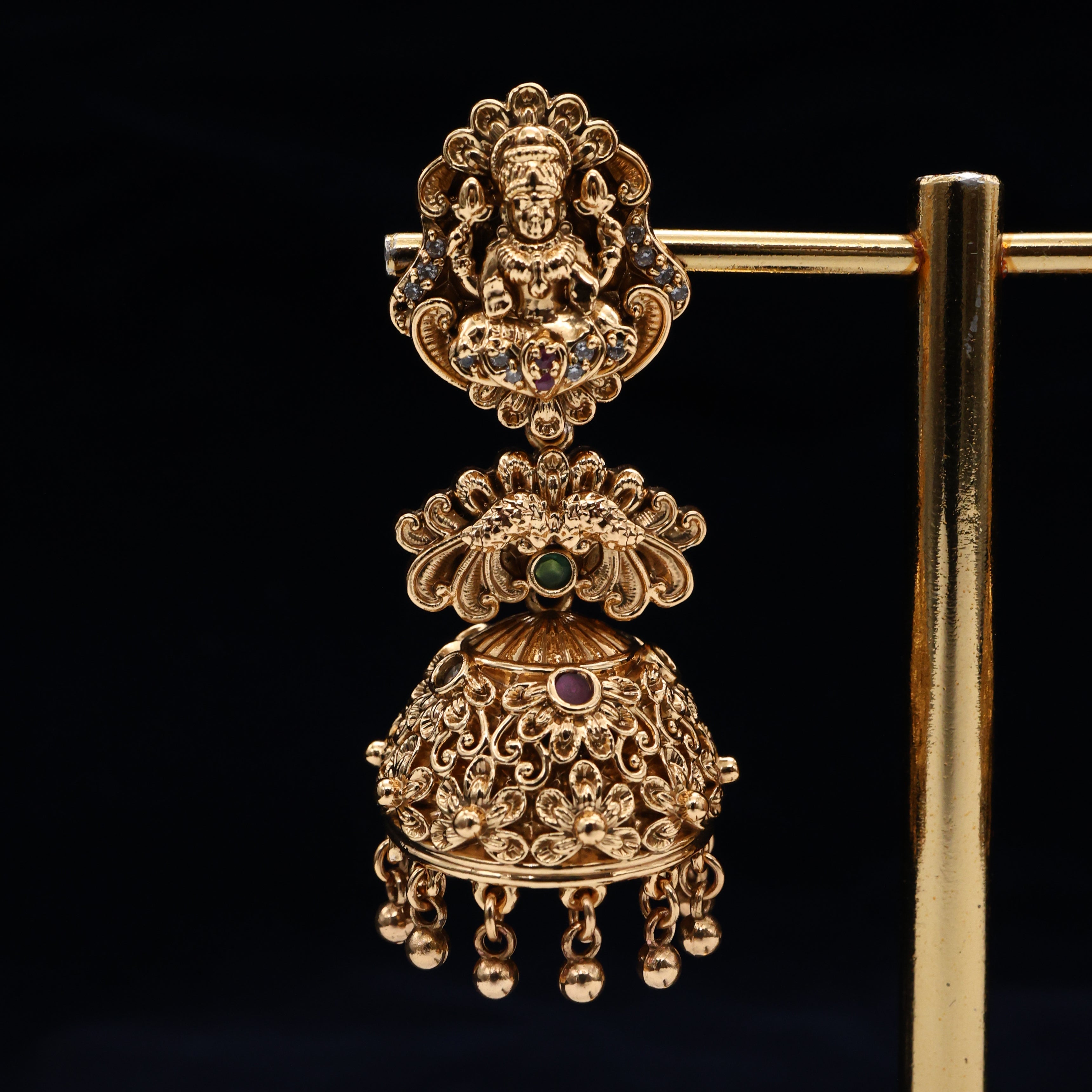 Antique Nagas Mahalakshmi Devi Long Bridal Jhumkas