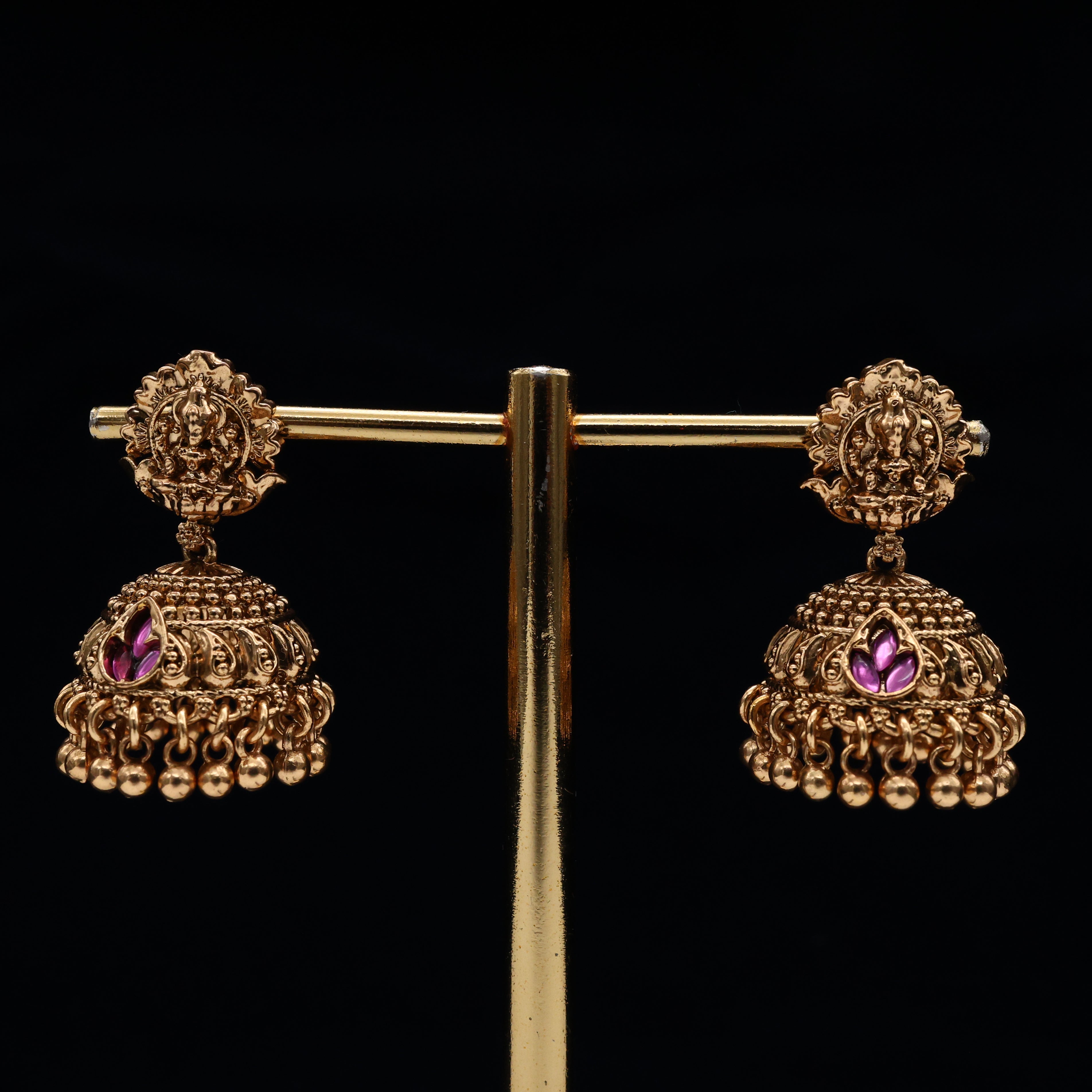 Antique Jadau Inspired Lakshmi Lotus Jhumkas