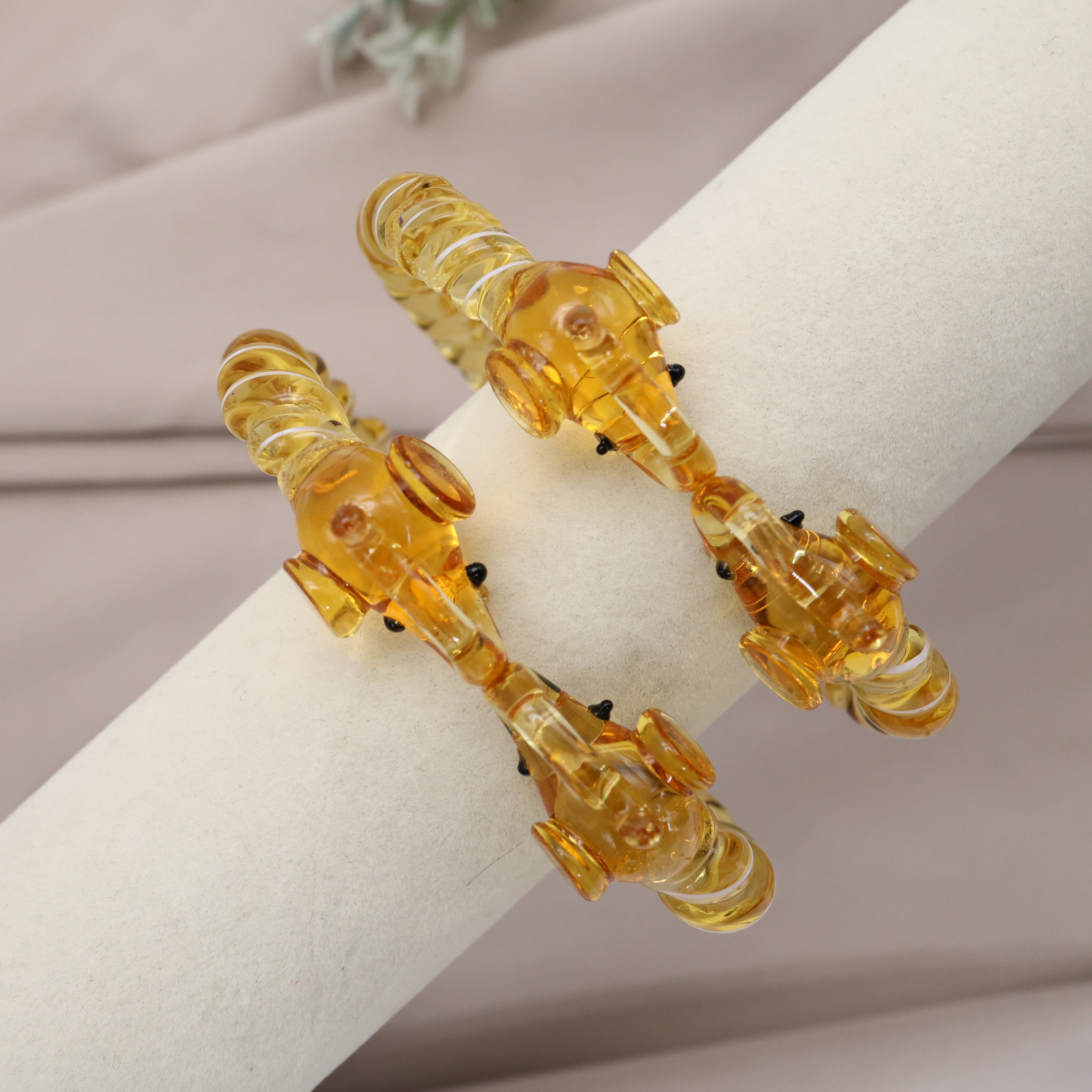 Gold Elephants Spiral Glass Kada (Single Piece) Gold - 2.8