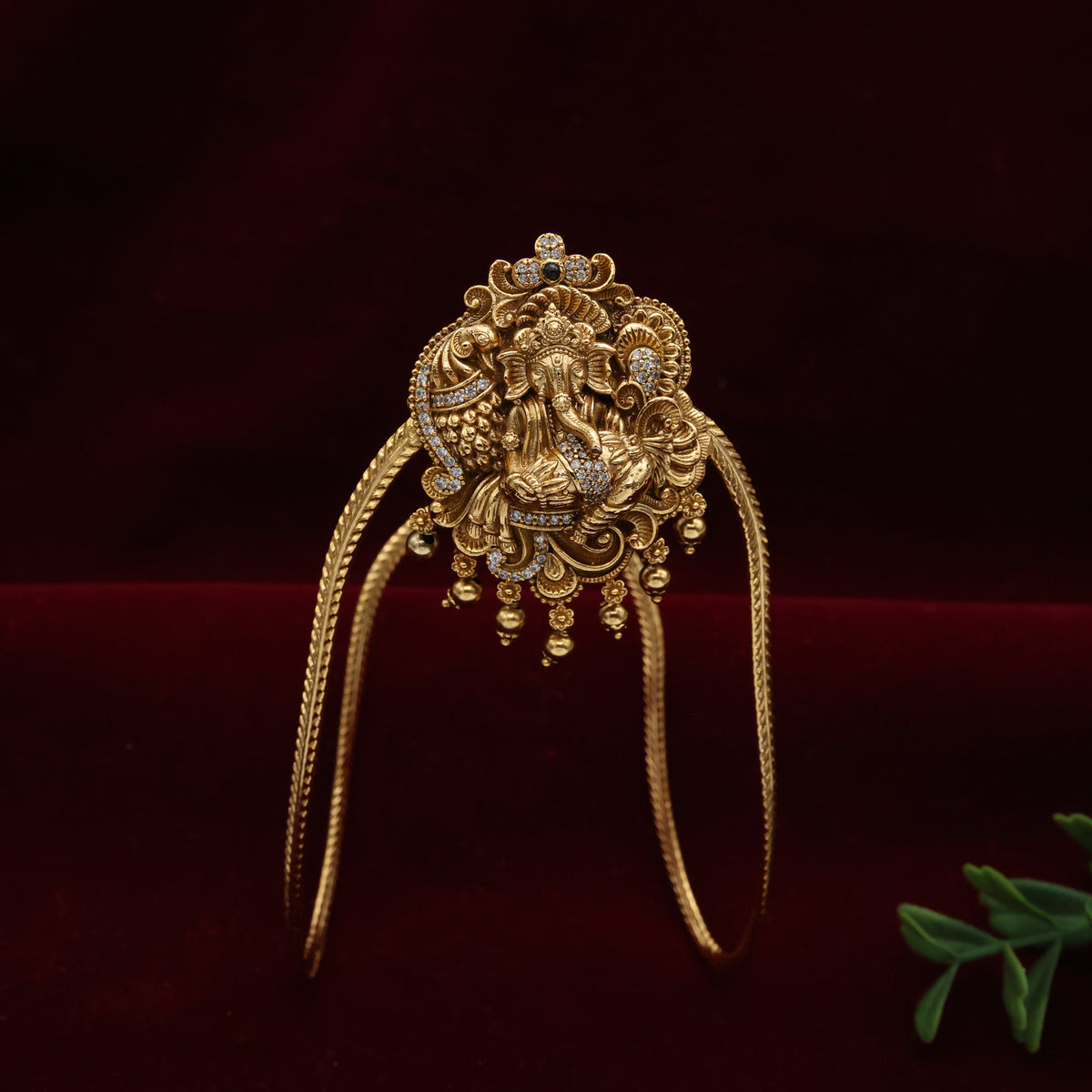 Antique Gold Diamond Look AD Raj Ganesha Single Bridal Vanki