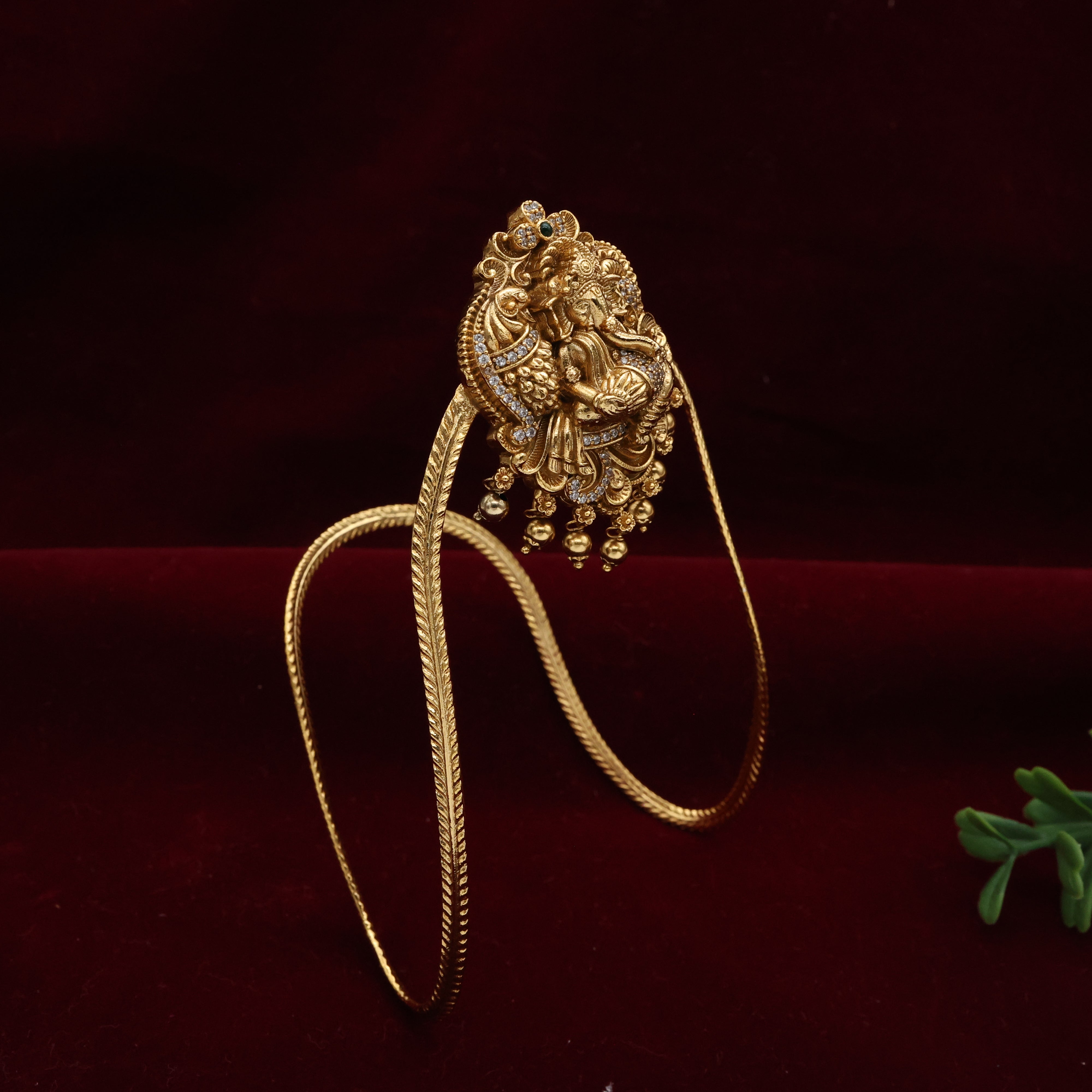 Antique Gold Diamond Look AD Raj Ganesha Single Bridal Vanki