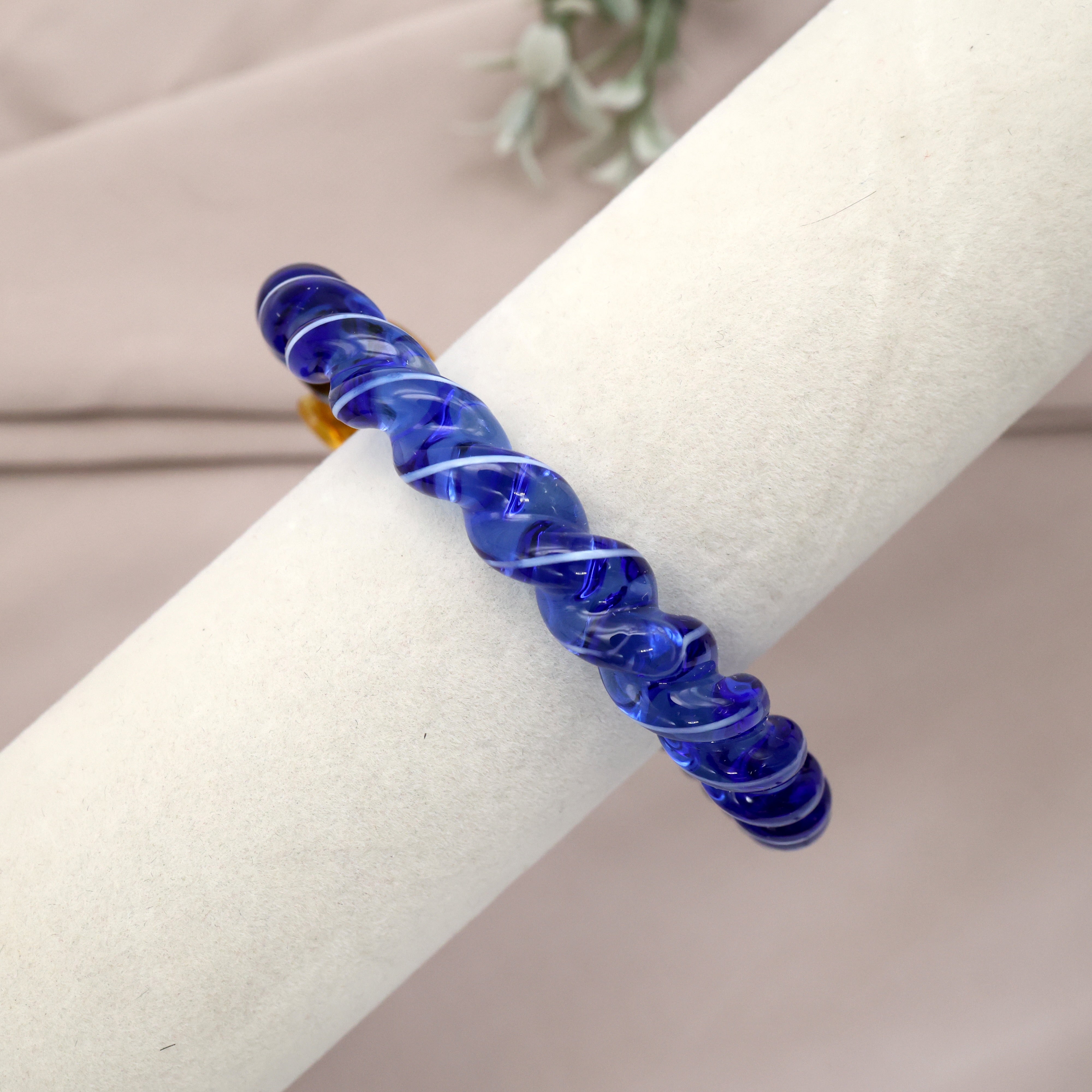 Gold Elephants Spiral Glass Kada (Single Piece) Blue - 2.8