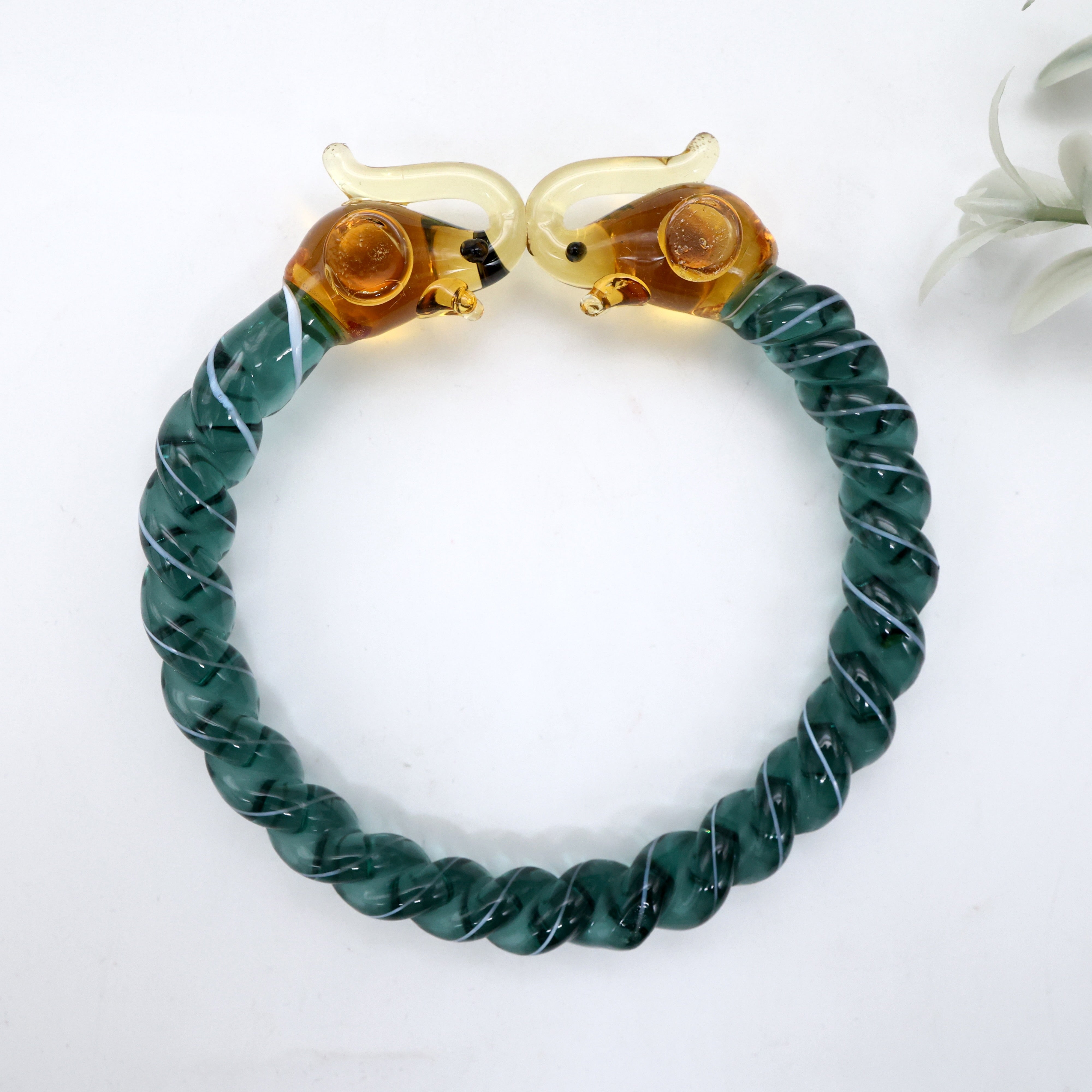 Gold Elephants Spiral Glass Kada(Single Piece) Rama Green- 2.8