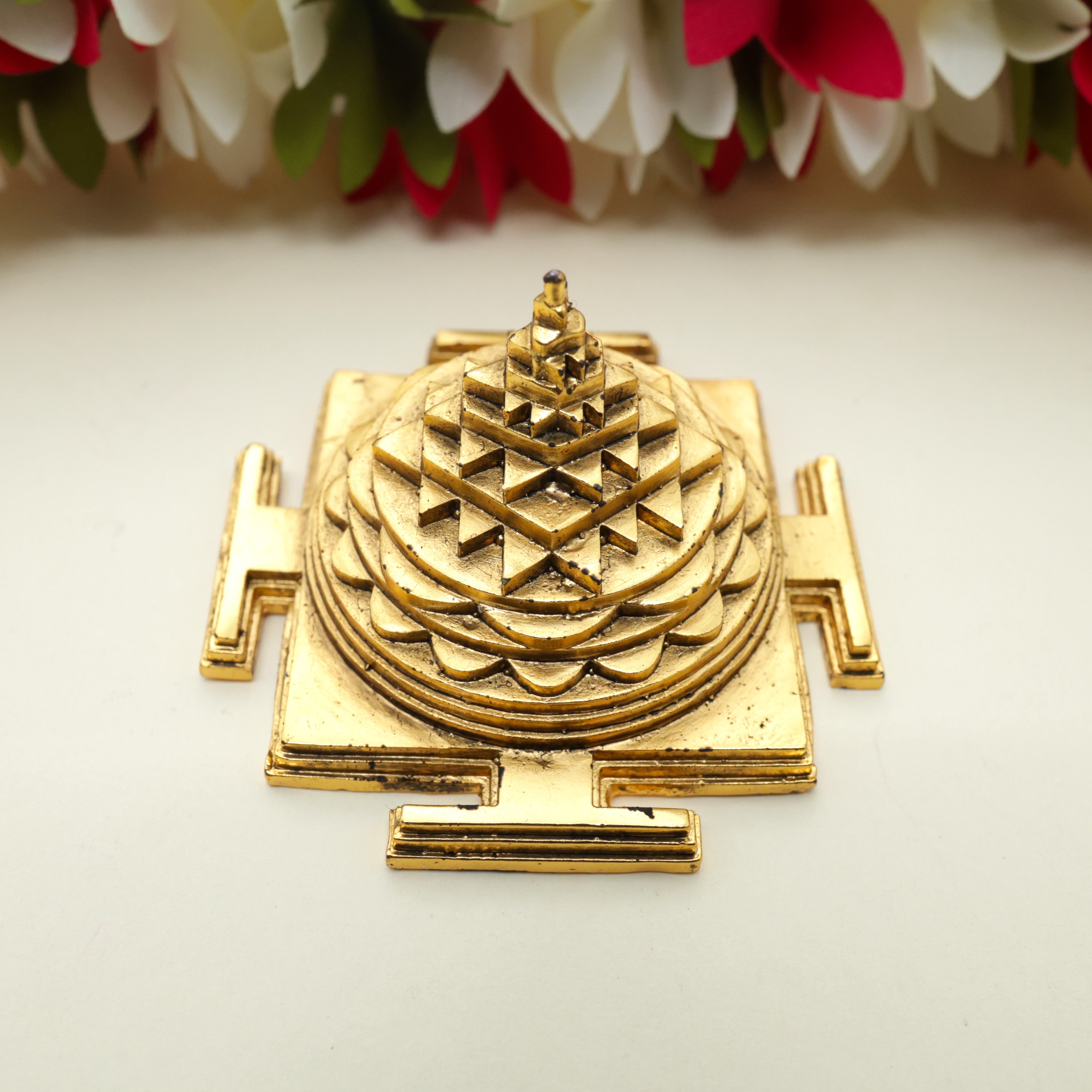 Antique Gold 3D Mahalakshmi Devi Sri Chakra/Shri Yantram - Comes With Gift Box