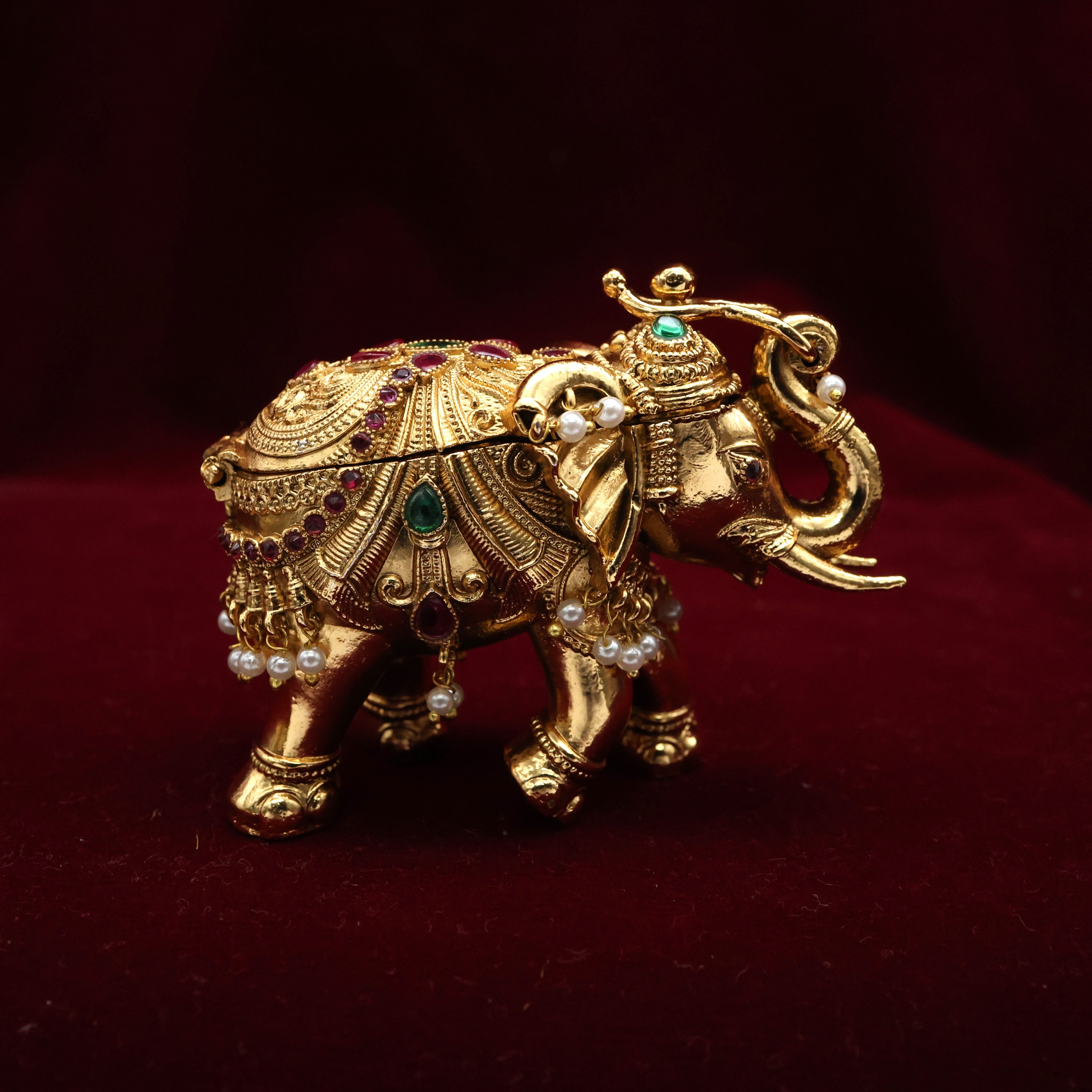 Premium Nagas AD Kemp Royal Elephant Sindoor Dabbi - Haldi/Kumkum Box