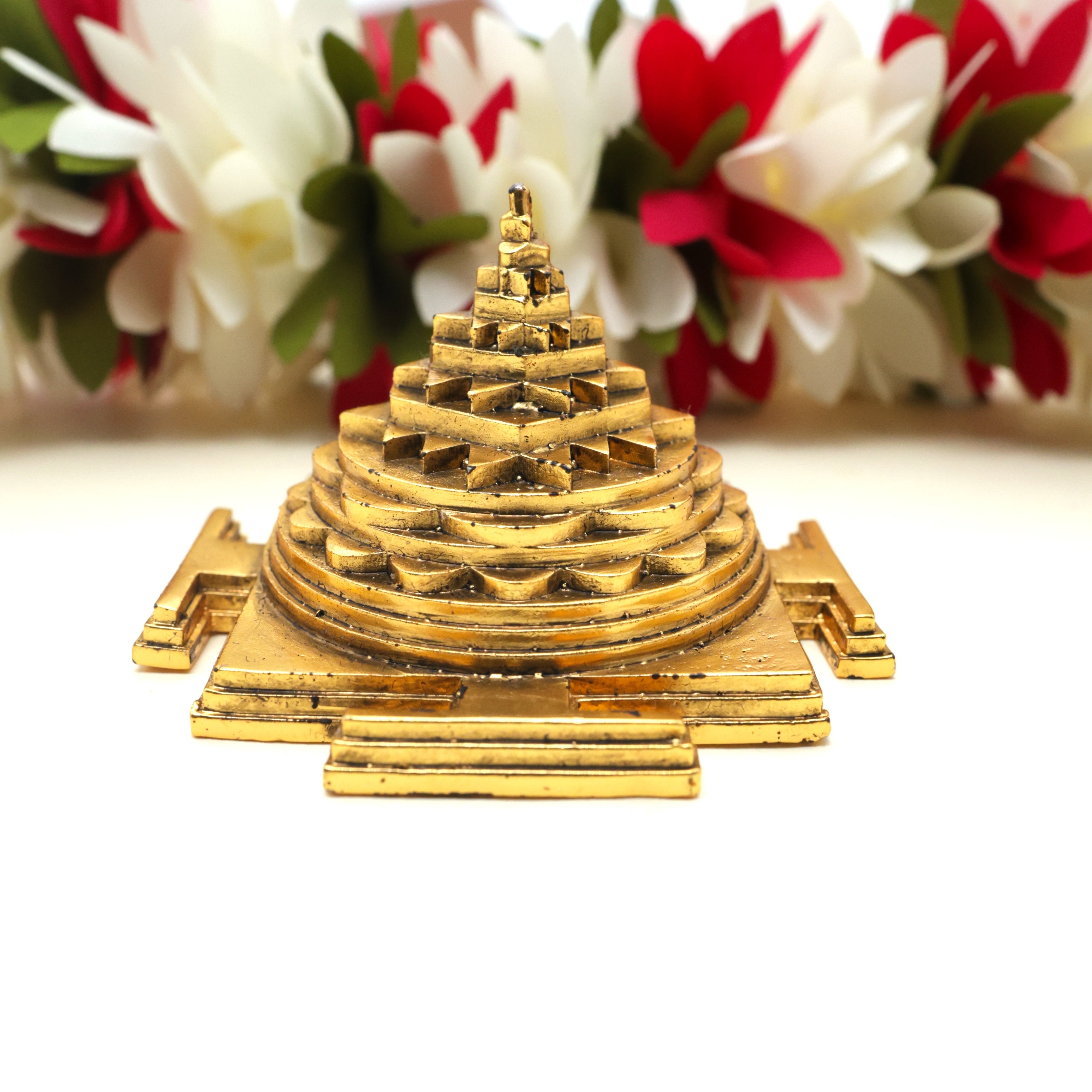 Antique Gold 3D Mahalakshmi Devi Sri Chakra/Shri Yantram - Comes With Gift Box