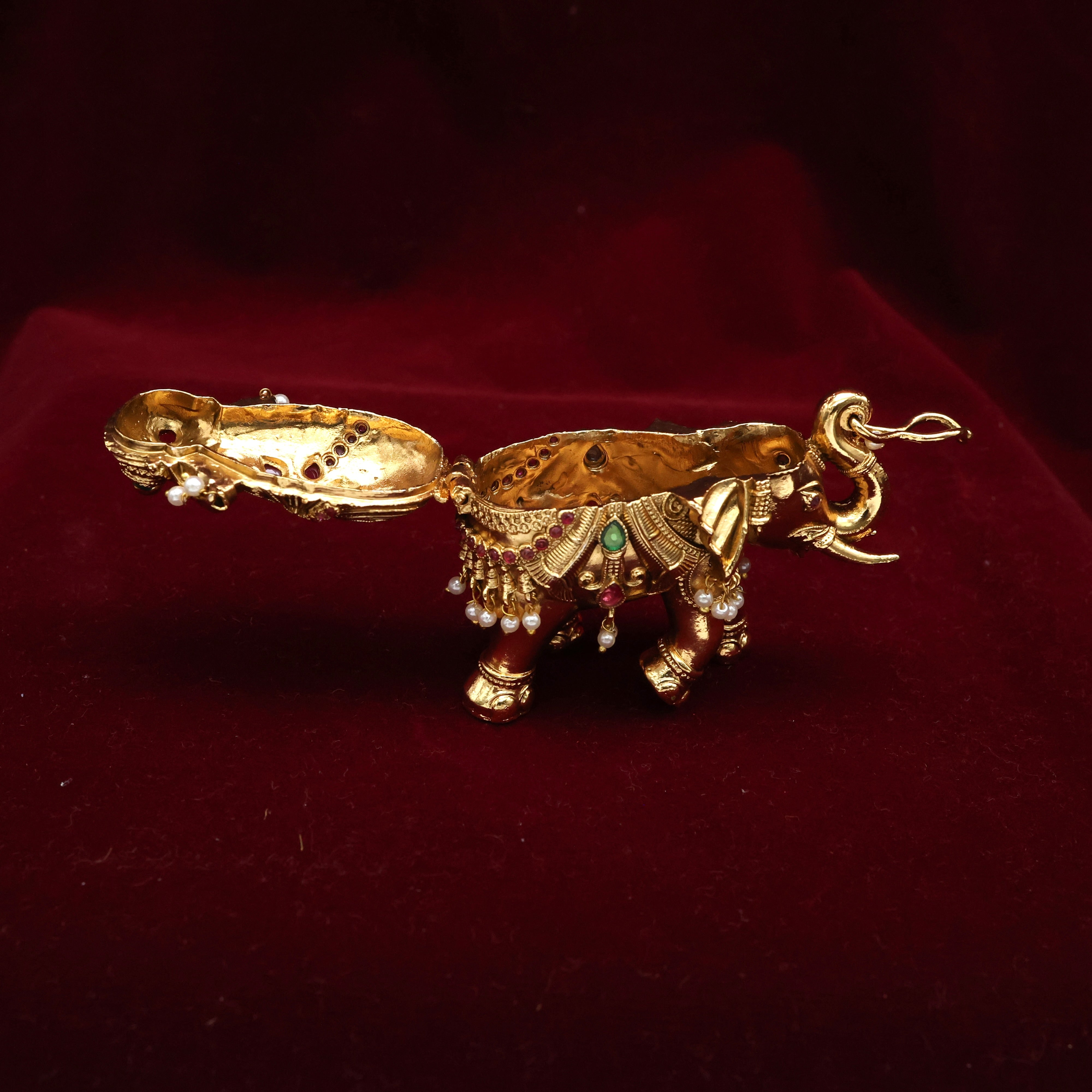 Premium Nagas AD Kemp Royal Elephant Sindoor Dabbi - Haldi/Kumkum Box