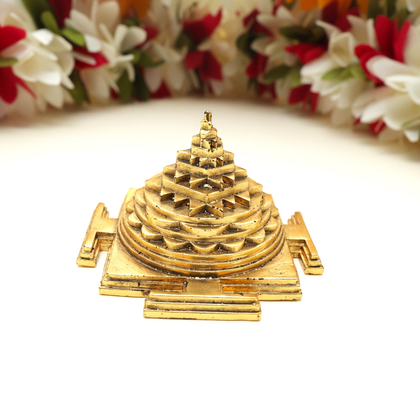 Antique Gold 3D Mahalakshmi Devi Sri Chakra/Shri Yantram - Comes With Gift Box